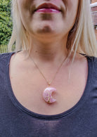 Rose Quartz Crystal Crescent Moon Pendant with Gold Chain Primal Chakra
