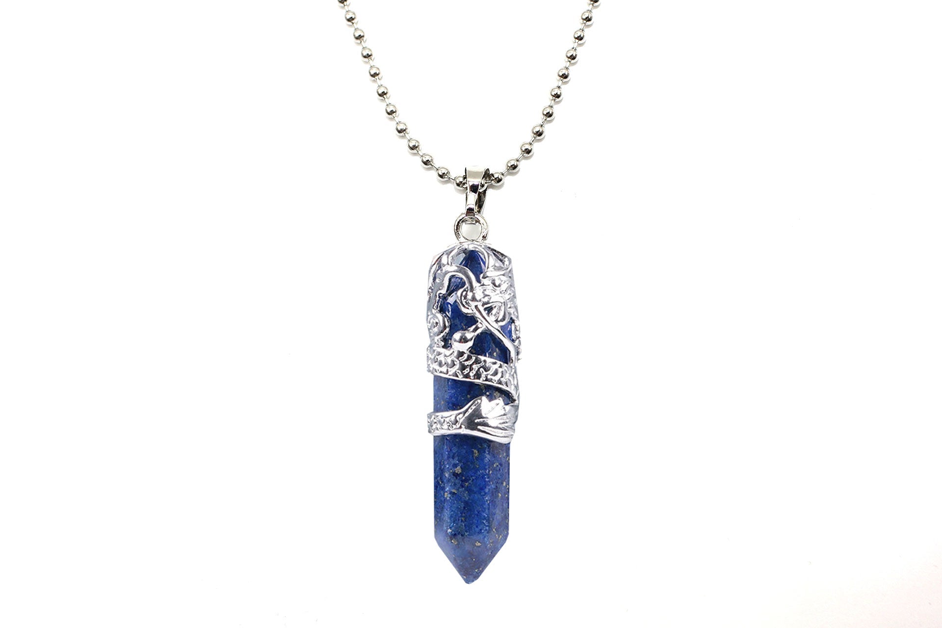 Lapis Lazuli Crystal Dagger Pendant with Silver Chain Primal Chakra