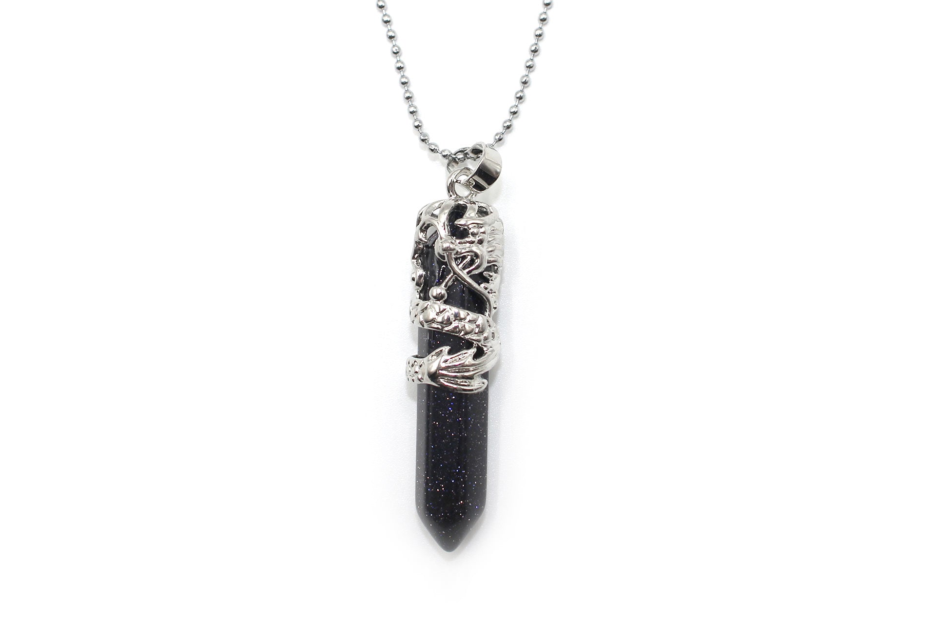 Blue Goldstone Dagger Pendant with a Silver Chain Primal Chakra