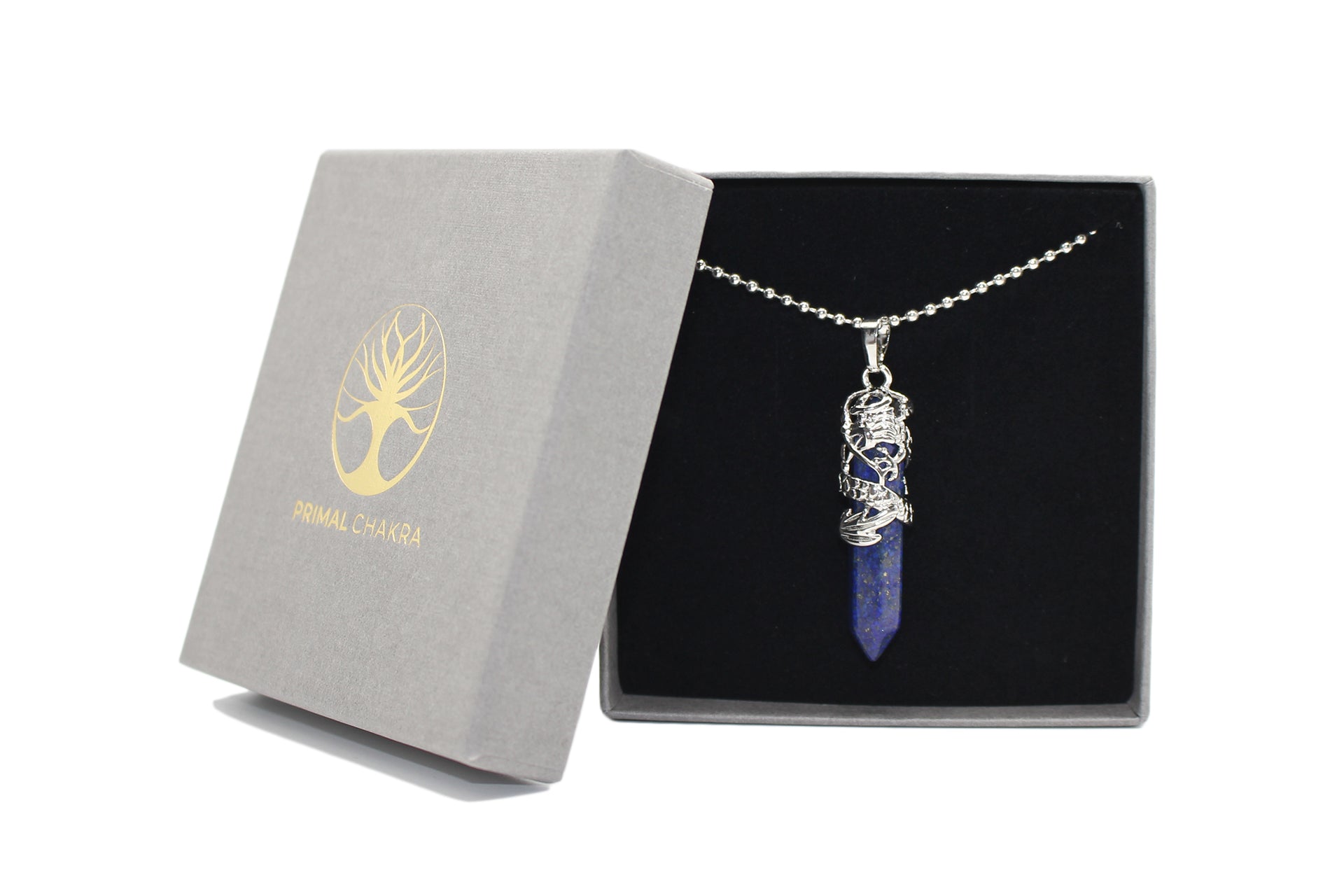 Blue Sodalite Crystal Dagger Pendant with Silver Chain Primal Chakra