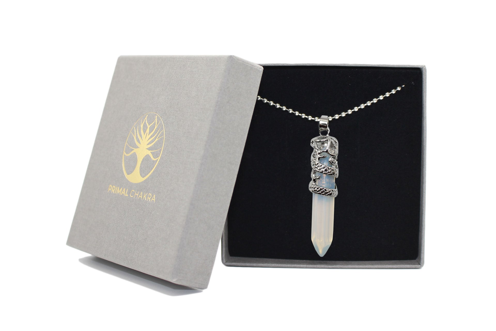 Clear Quartz Crystal Dagger Pendant with Silver Chain Primal Chakra