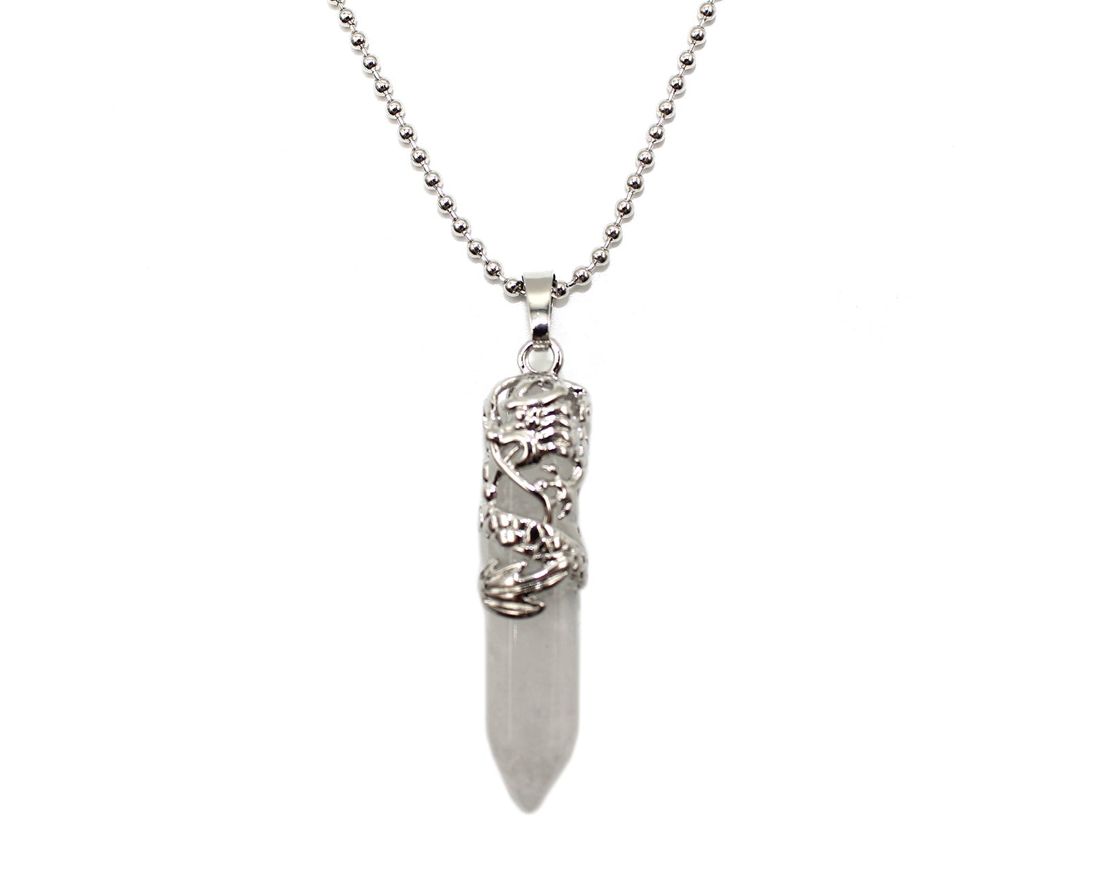 Clear Quartz Crystal Dagger Pendant with Silver Chain Primal Chakra