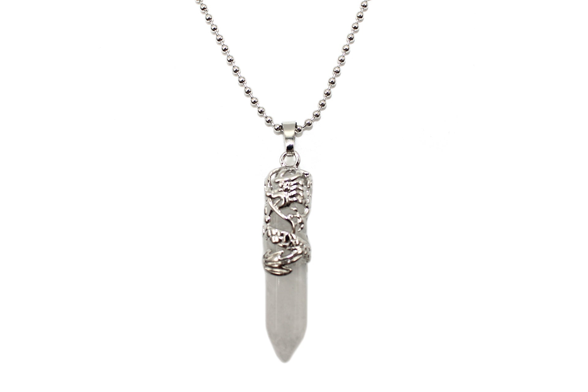 Clear Quartz Crystal Dagger Pendant with Silver Chain Primal Chakra