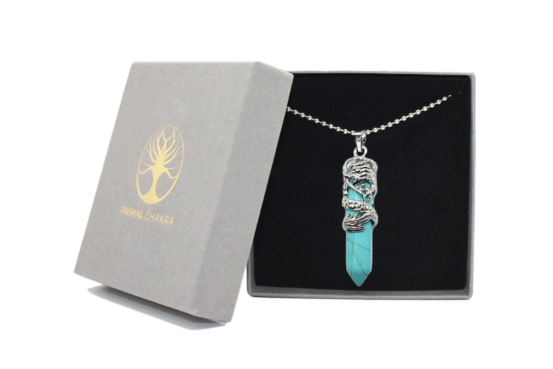 Green Turquoise Dagger Pendant with a Silver Chain Primal Chakra