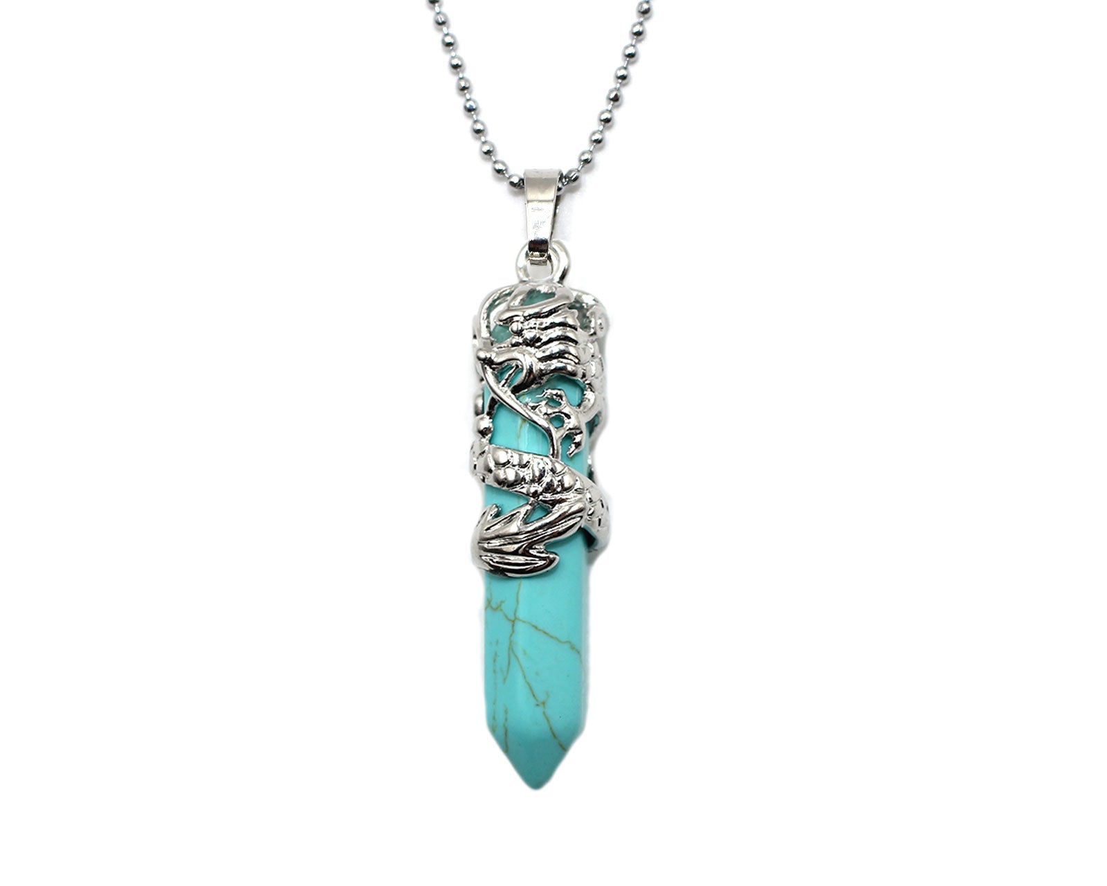Green Turquoise Dagger Pendant with a Silver Chain Primal Chakra