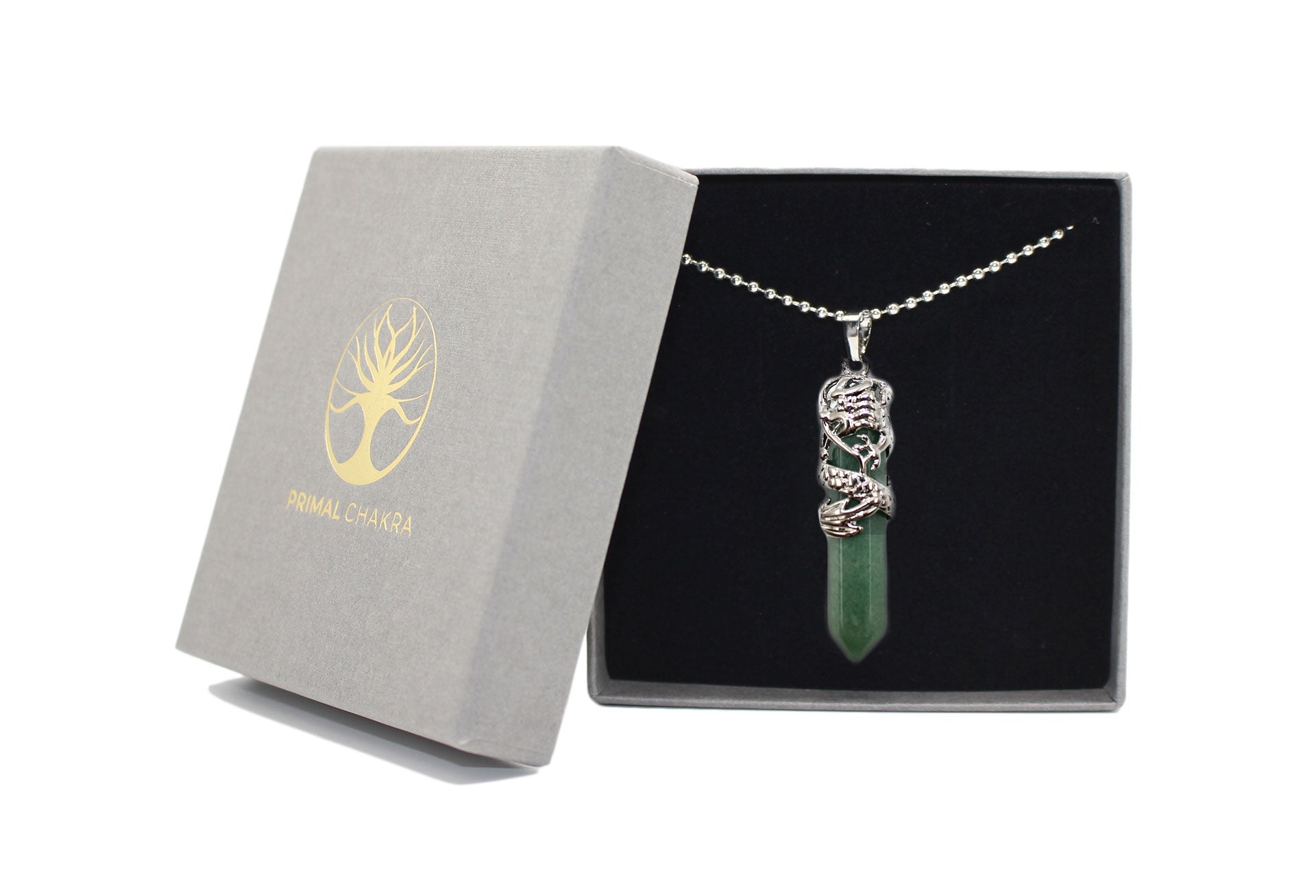 Green Aventurine Crystal Dagger Pendant with Silver Chain Primal Chakra