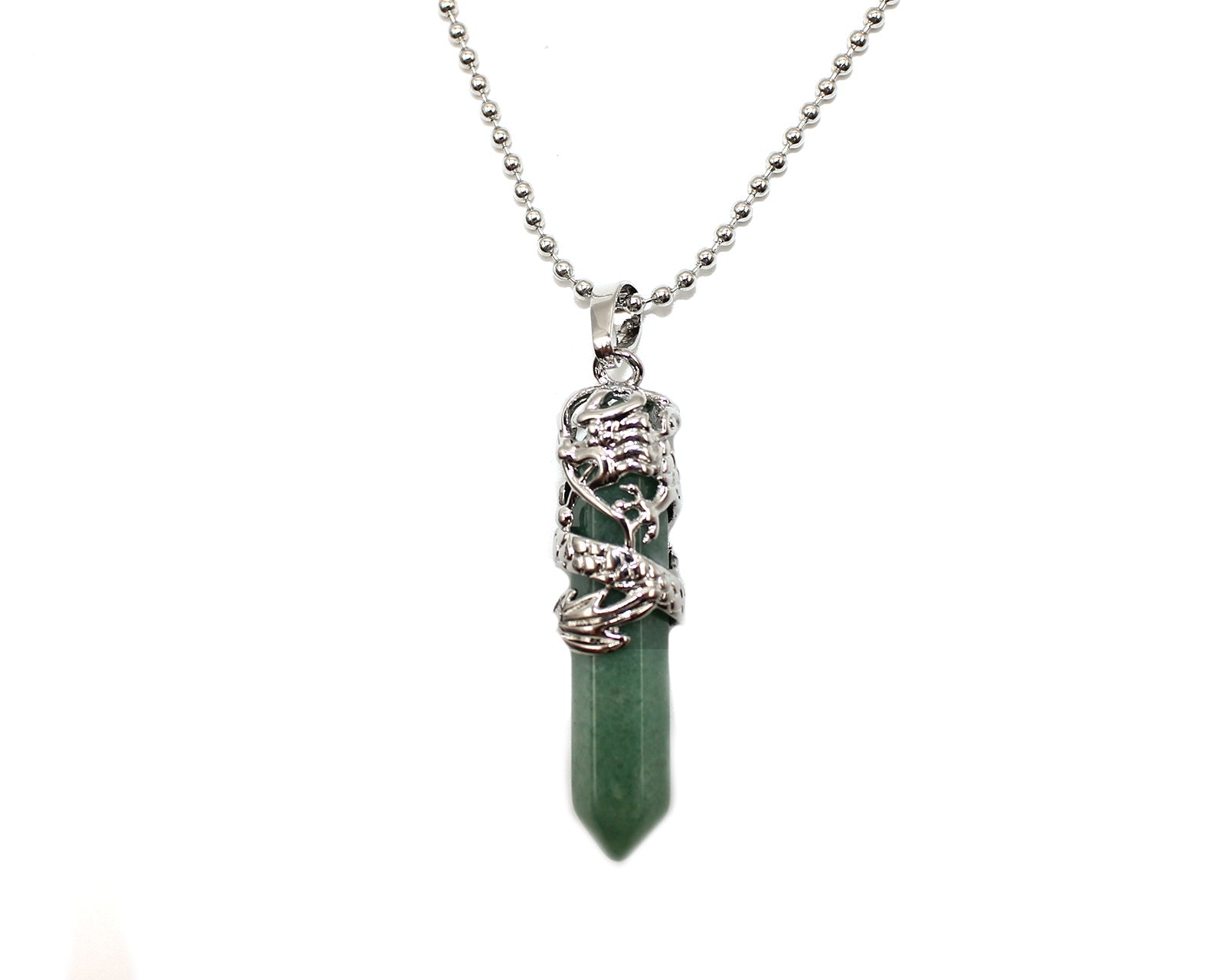 Green Aventurine Crystal Dagger Pendant with Silver Chain Primal Chakra