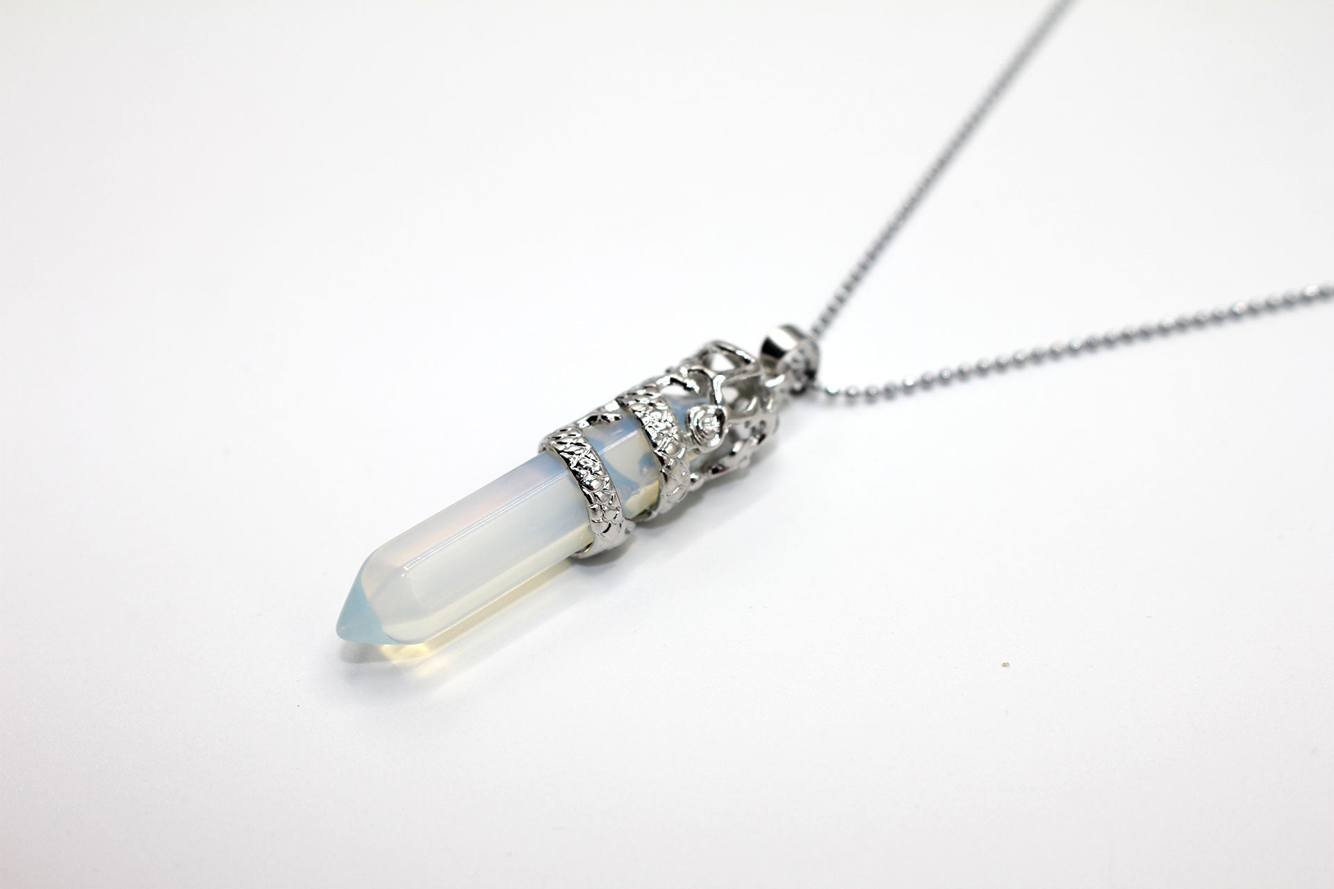 Opal Crystal Dagger Pendant with Silver Chain Primal Chakra