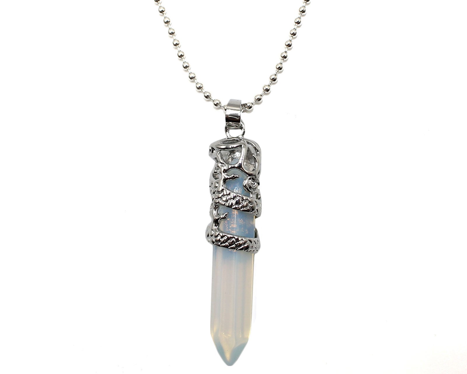 Opal Crystal Dagger Pendant with Silver Chain Primal Chakra