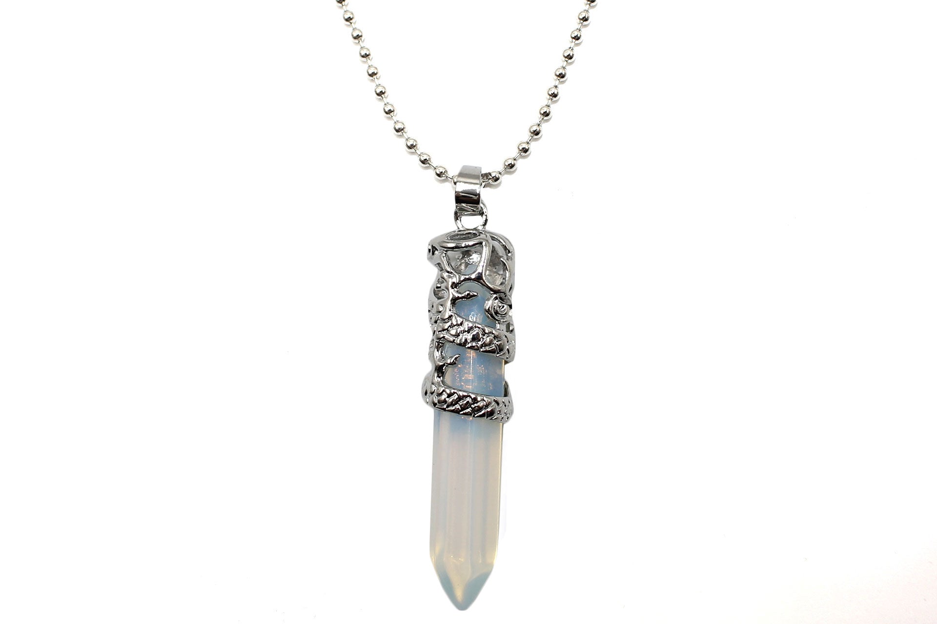 Opal Crystal Dagger Pendant with Silver Chain Primal Chakra
