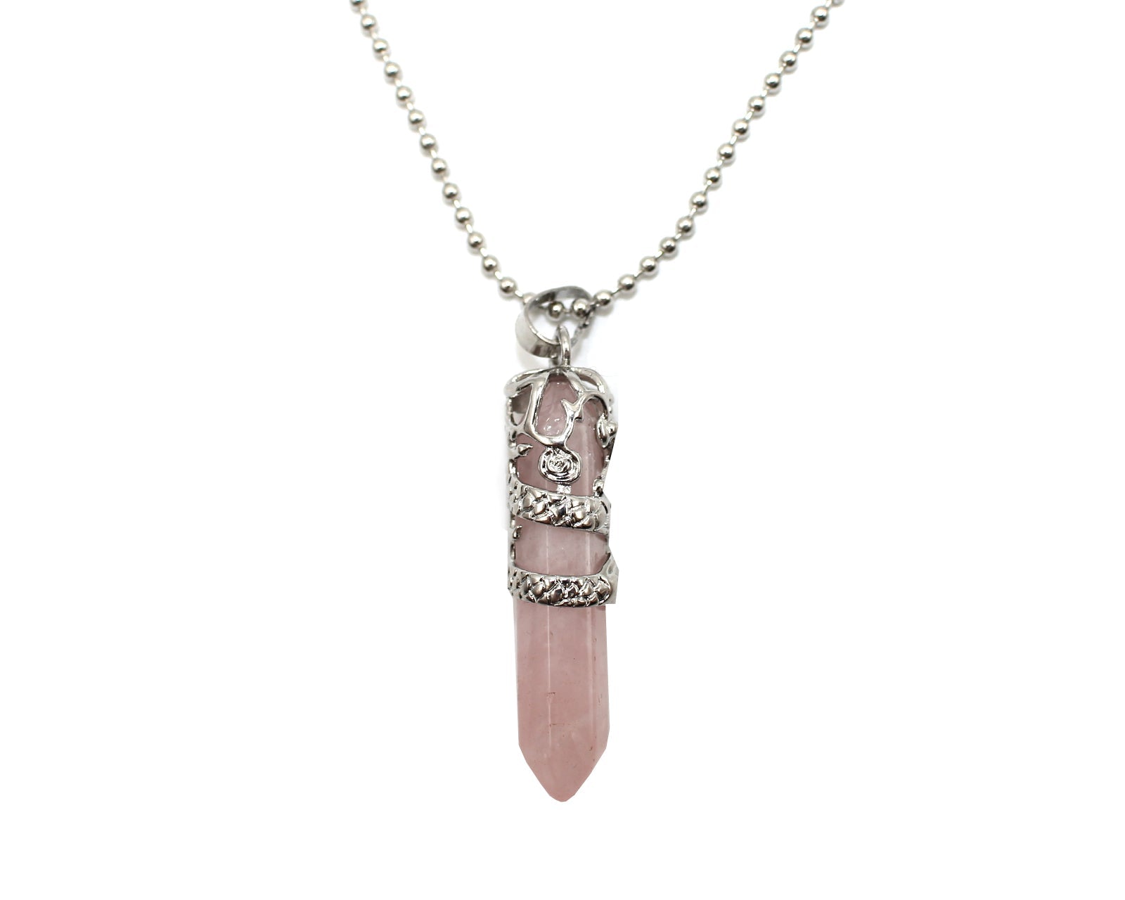 Rose Quartz Crystal Dagger Pendant with Silver Chain Primal Chakra