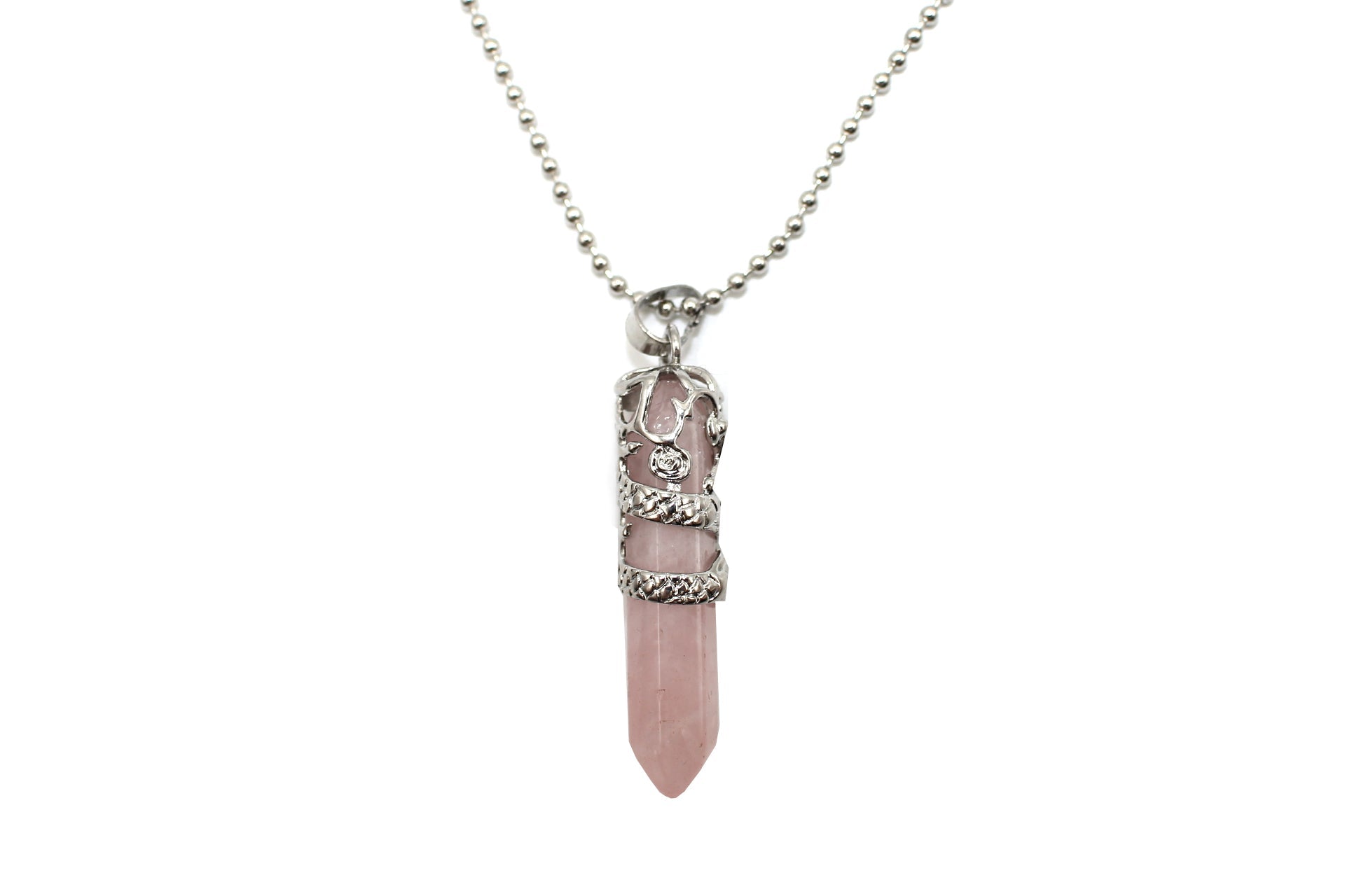 Rose Quartz Crystal Dagger Pendant with Silver Chain Primal Chakra