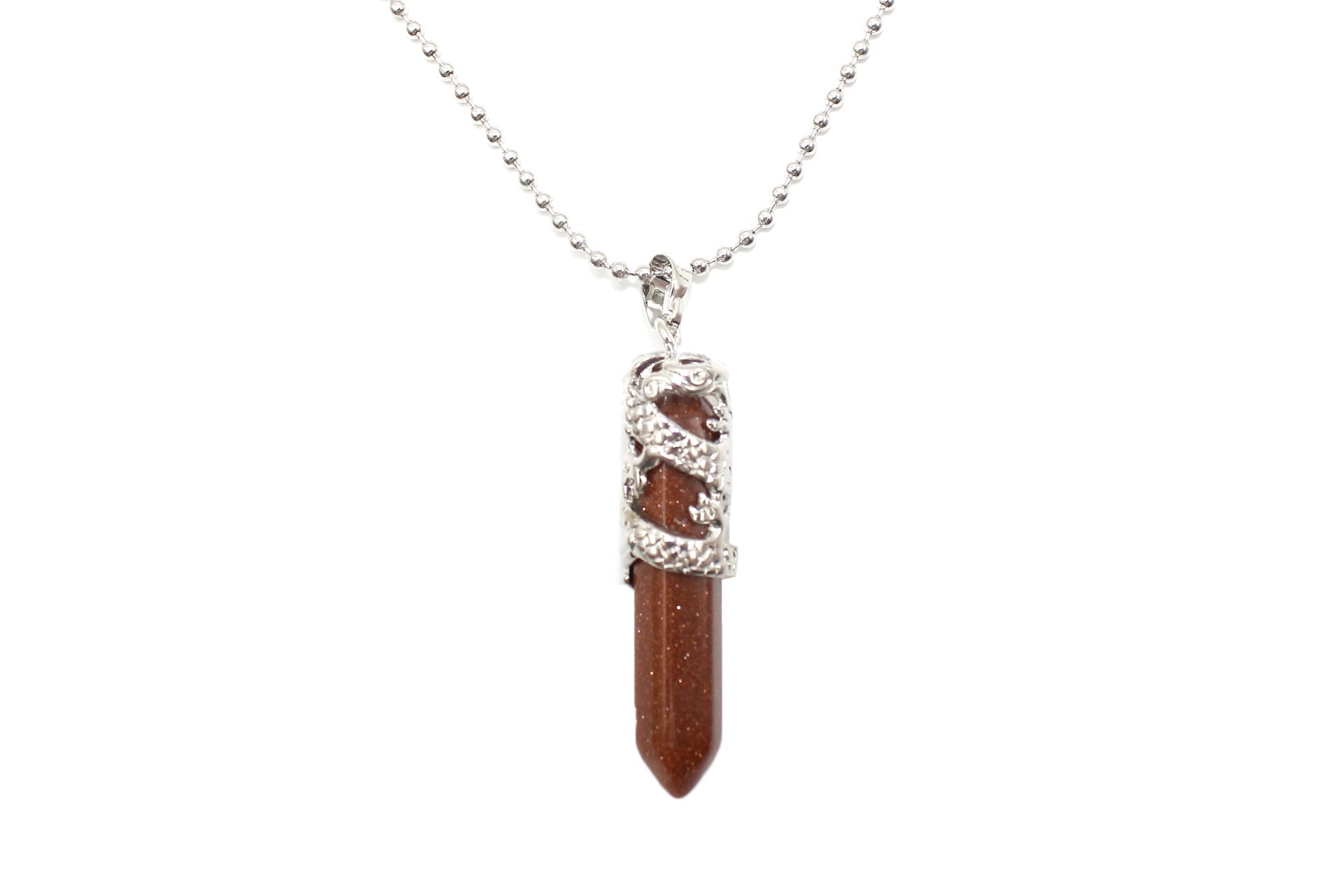 Brown Goldstone Crystal Dagger Pendant with Silver Chain Primal Chakra