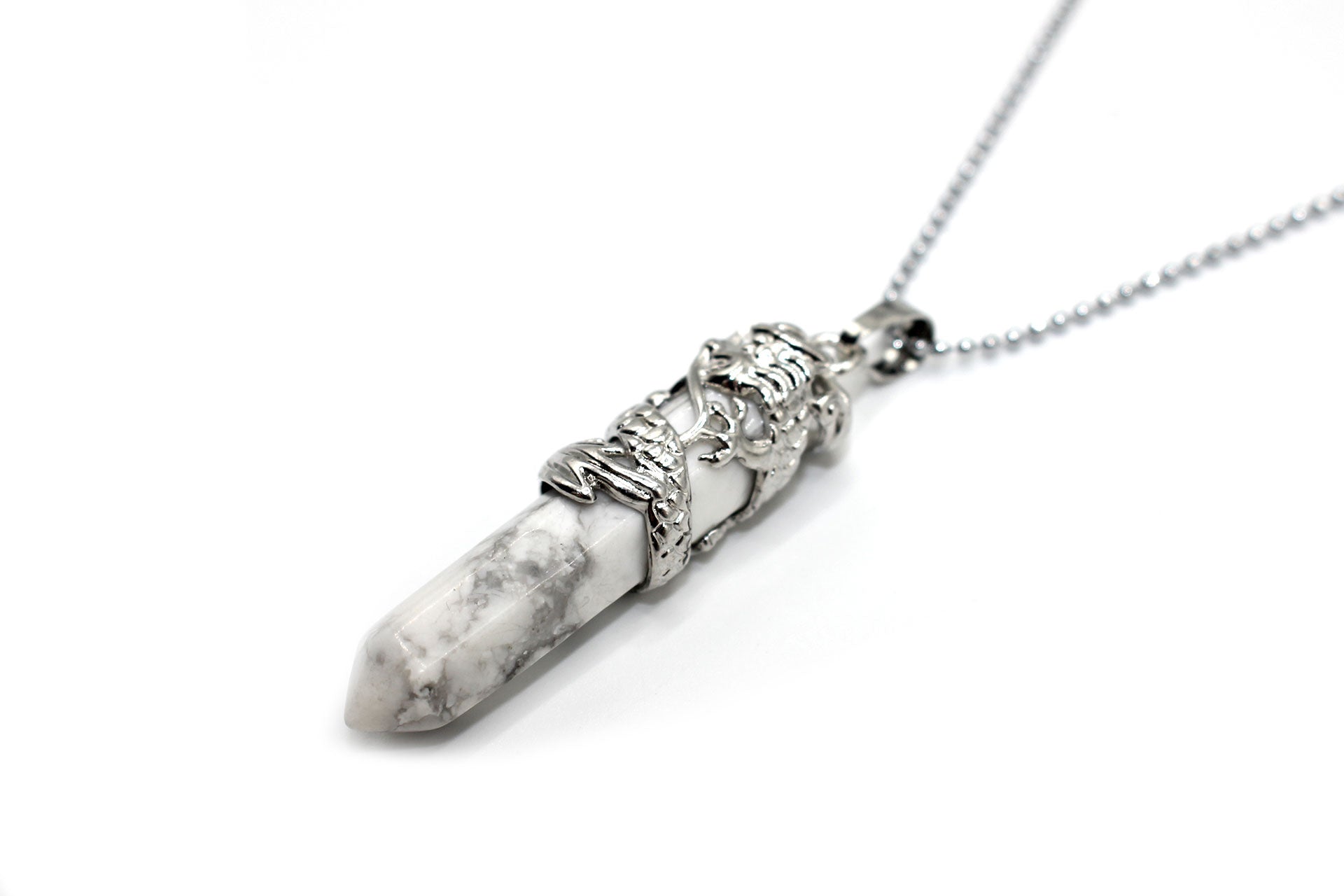 White Turquoise Dagger Pendant with a Silver Chain Primal Chakra