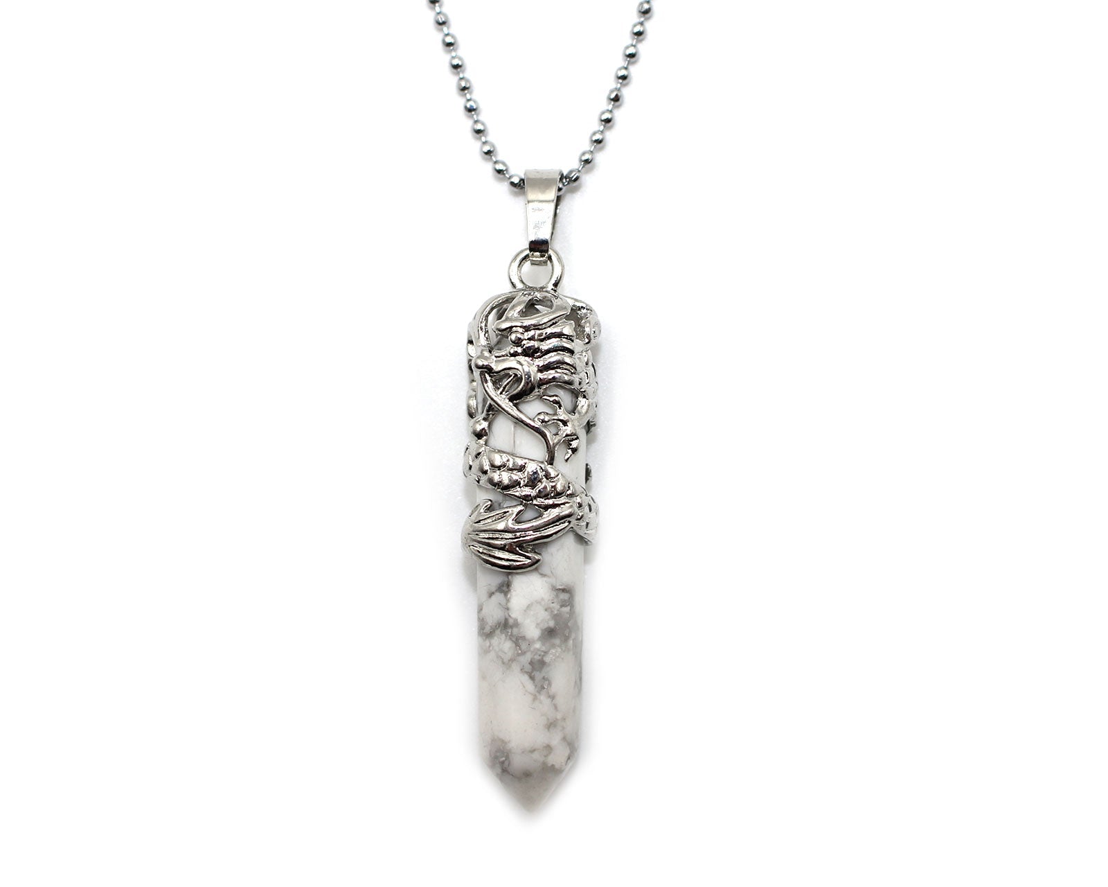 White Turquoise Dagger Pendant with a Silver Chain Primal Chakra