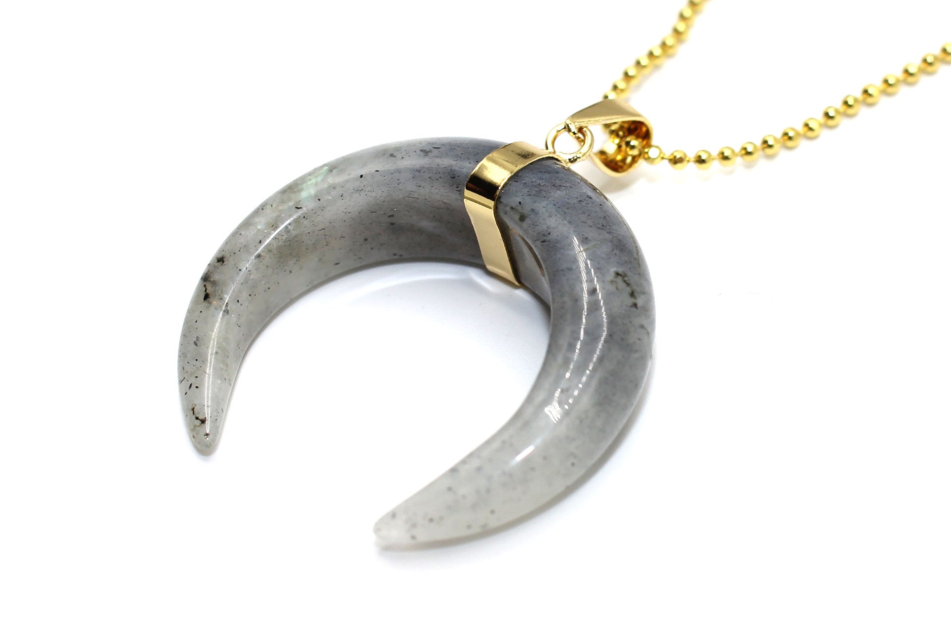 Labradorite Eclipse Moon Pendant with a Gold Chain Primal Chakra