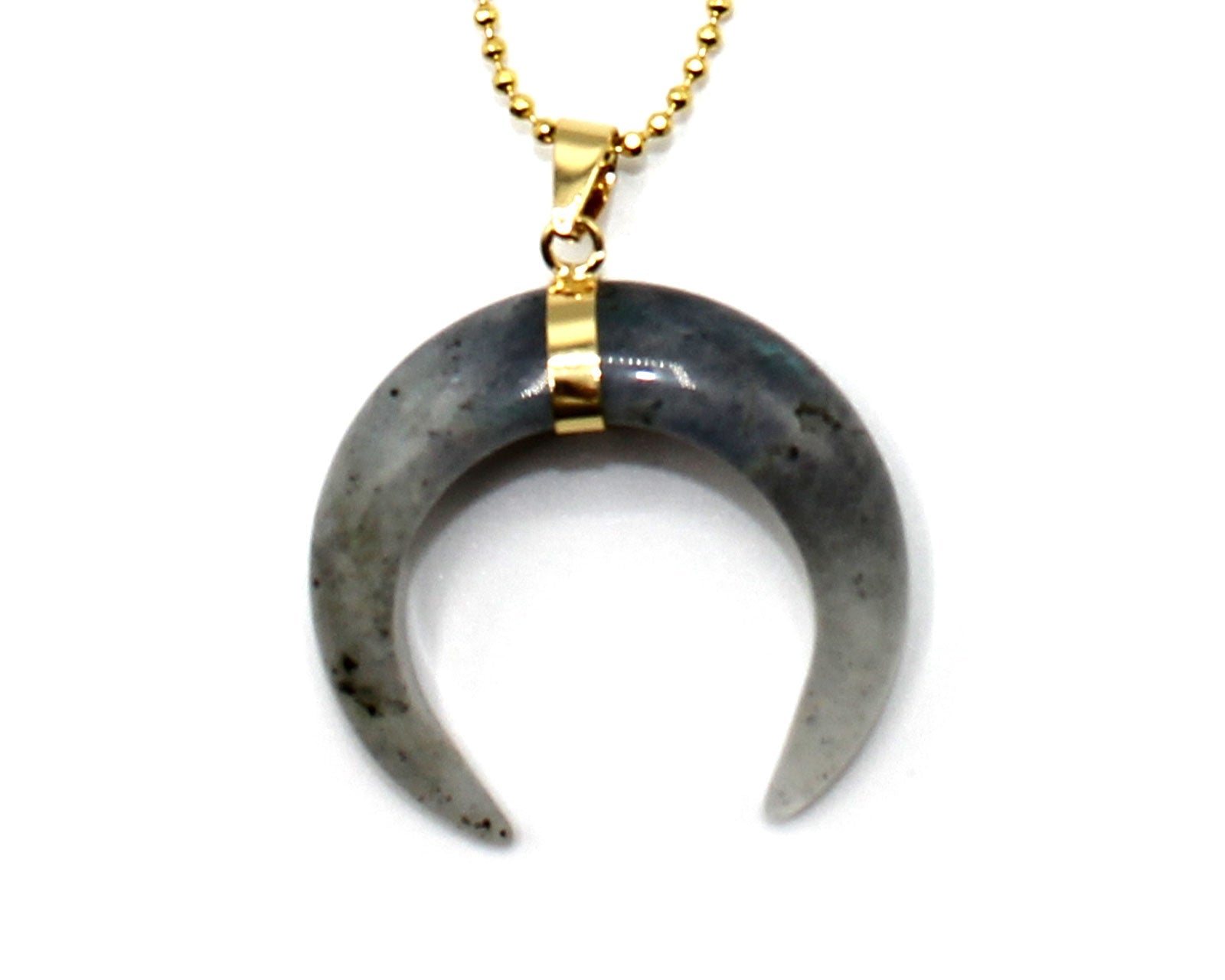 Labradorite Eclipse Moon Pendant with a Gold Chain Primal Chakra