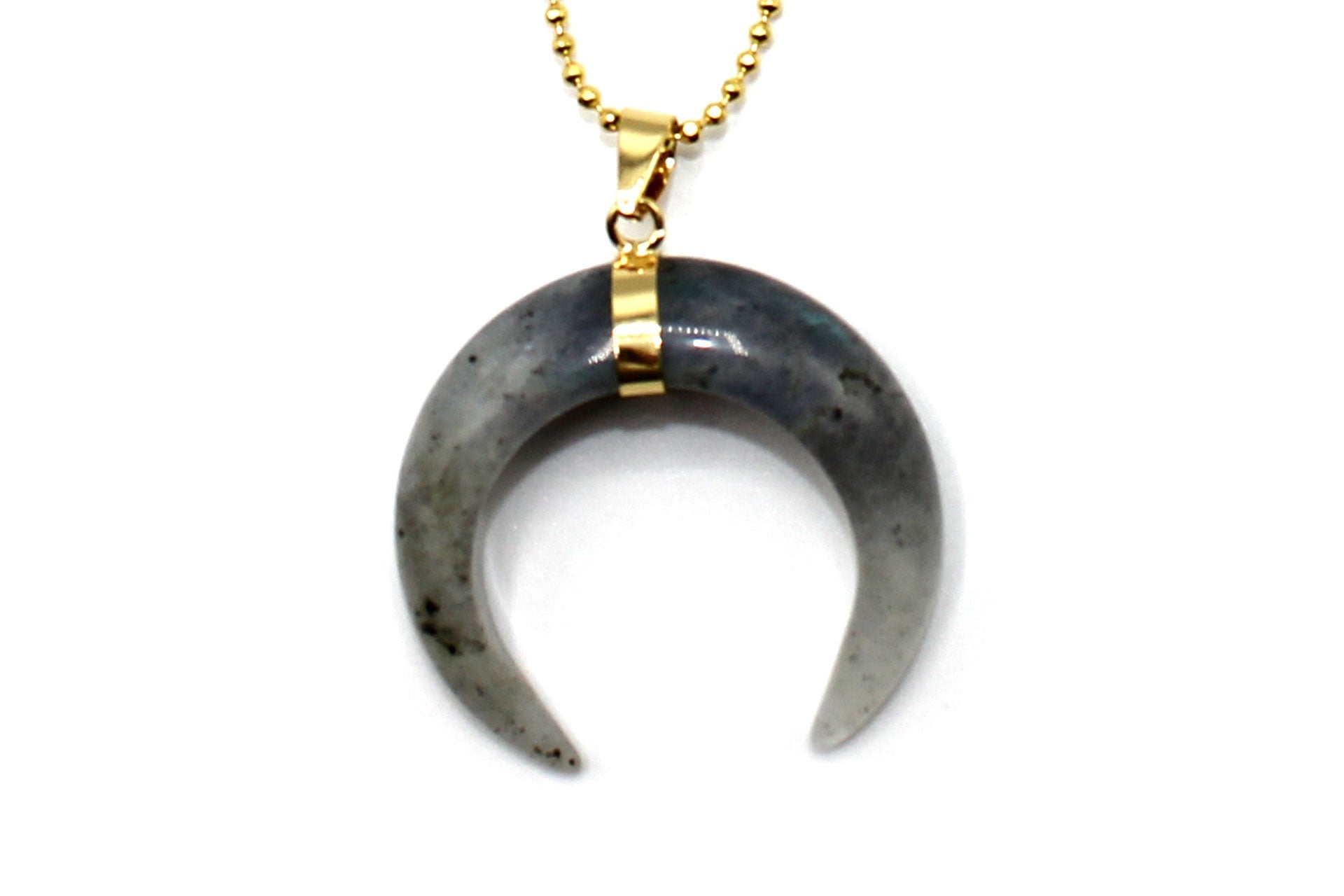 Labradorite Eclipse Moon Pendant with a Gold Chain Primal Chakra
