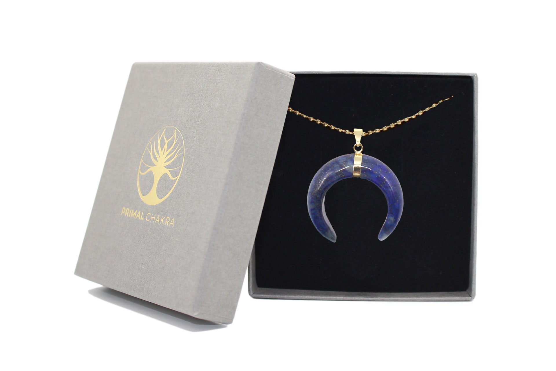 lapis lazuli Eclipse Moon Pendant with a Gold Chain Primal Chakra