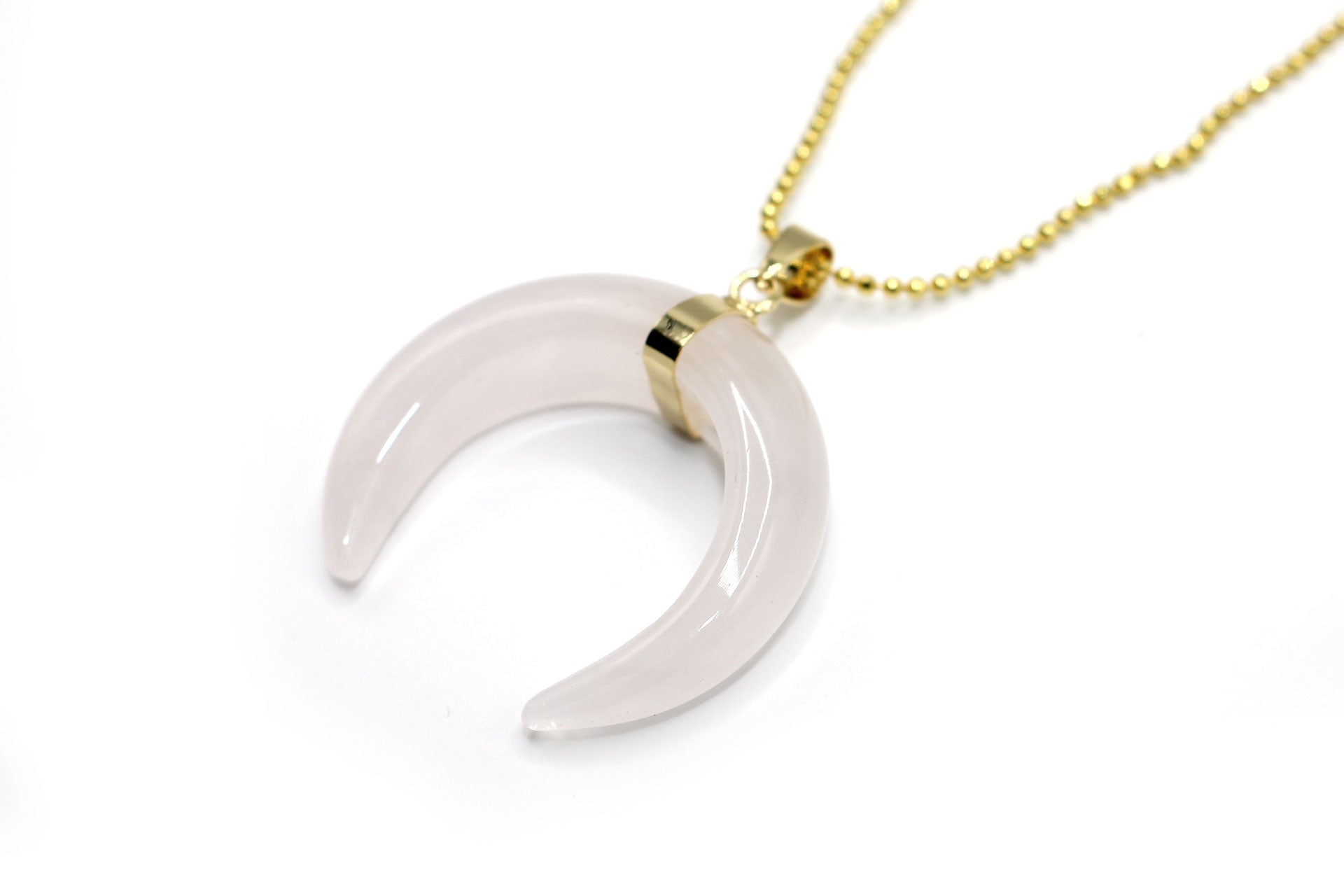 Rose Quartz Eclipse Moon Pendant with a Gold Chain Primal Chakra