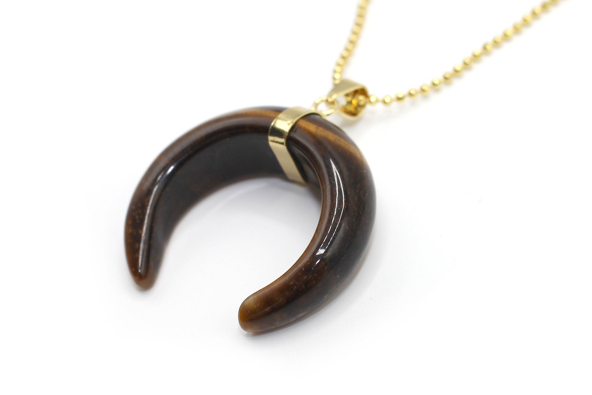 Tiger Eye Eclipse Moon Pendant with a Gold Chain Primal Chakra