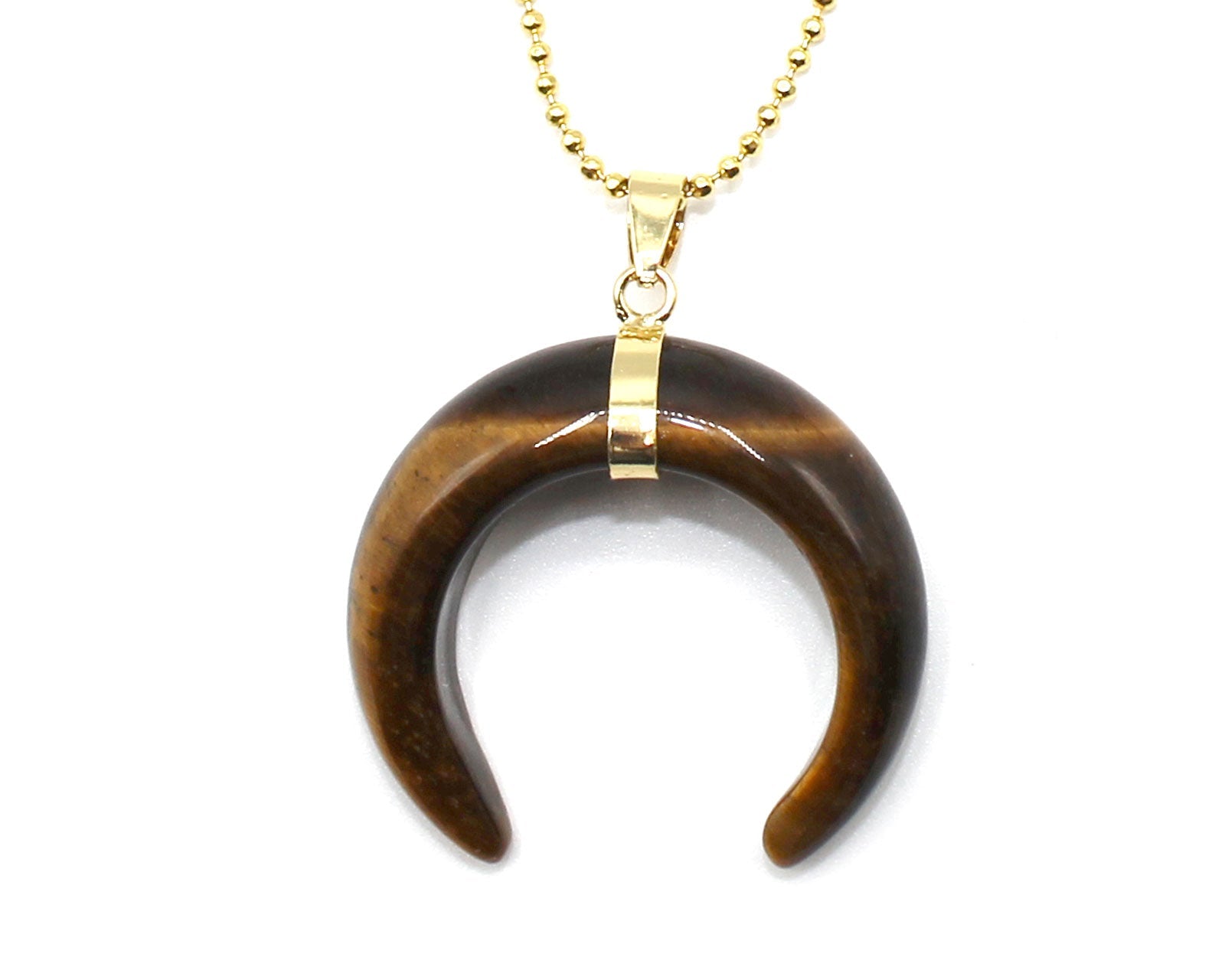 Tiger Eye Eclipse Moon Pendant with a Gold Chain Primal Chakra