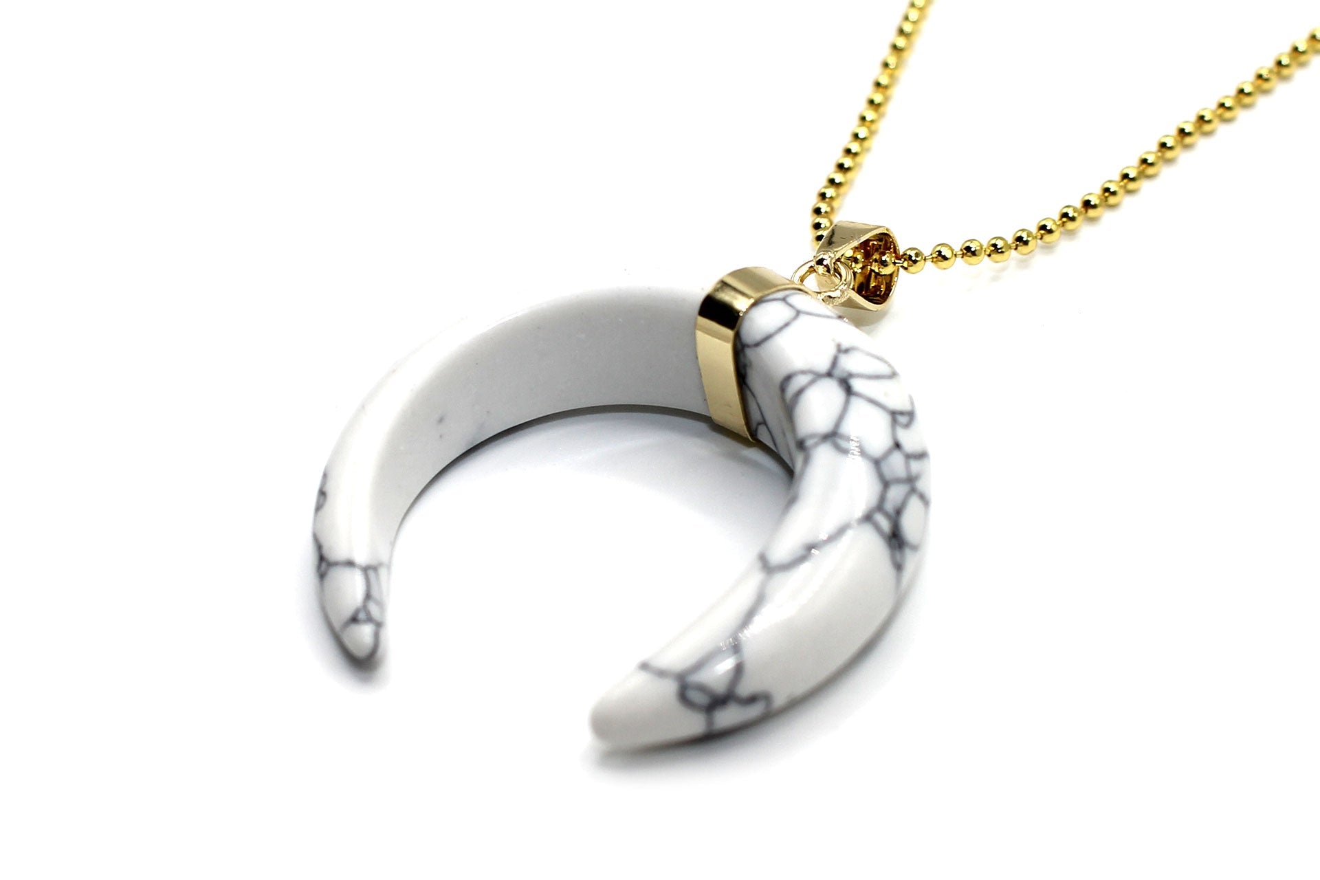 White Turquoise Eclipse Moon Pendant with a Gold Chain Primal Chakra