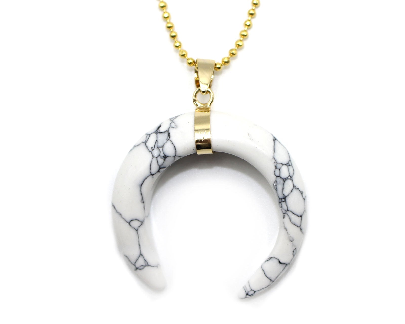 White Turquoise Eclipse Moon Pendant with a Gold Chain Primal Chakra