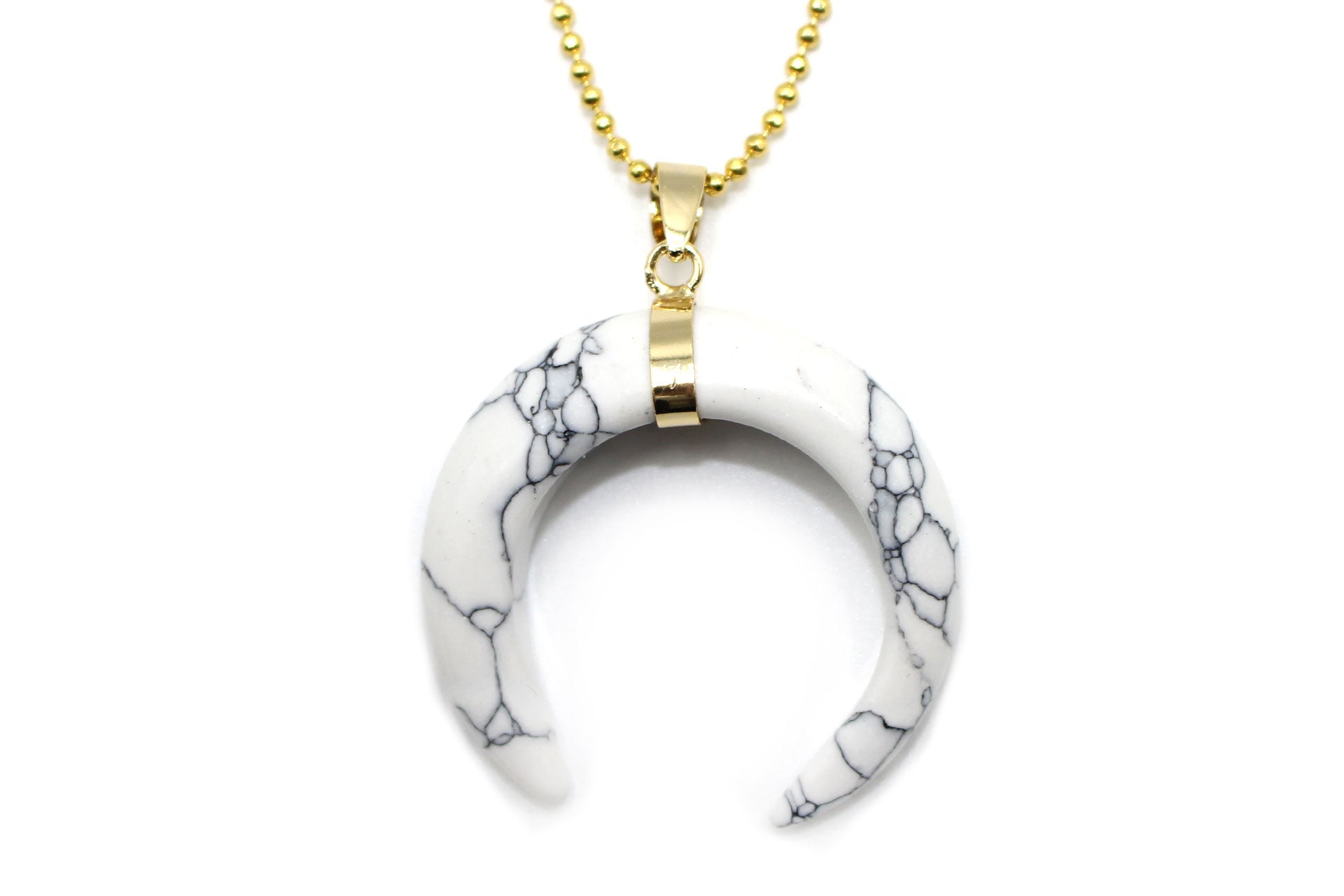 White Turquoise Eclipse Moon Pendant with a Gold Chain Primal Chakra