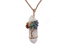 Hex Clear Quartz with embellished 7 Charka Crystal Tree Of Life Pendant with Rose Gold Chain Primal Chakra