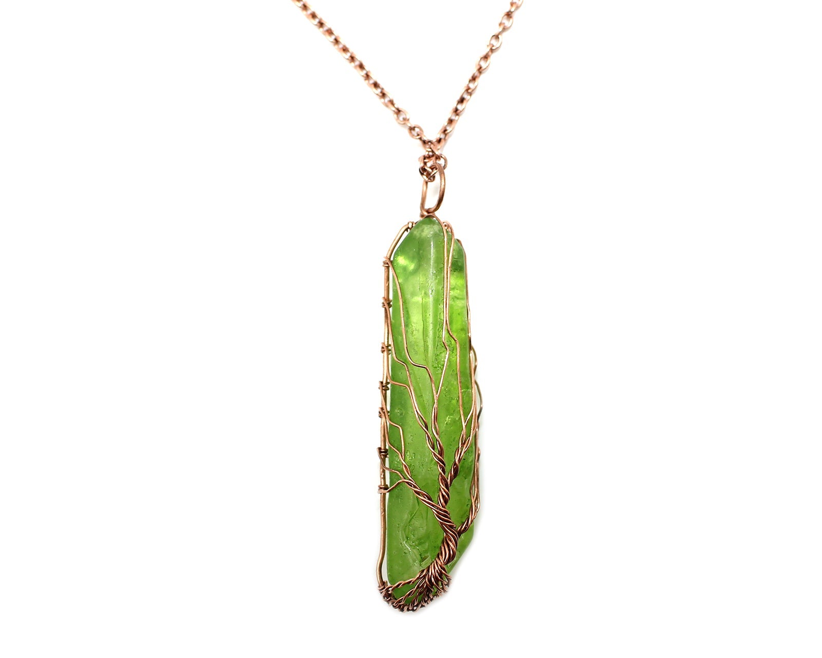 Hex Light Green Crystal Tree Of Life Pendant with Rose Gold Chain Chain Primal Chakra