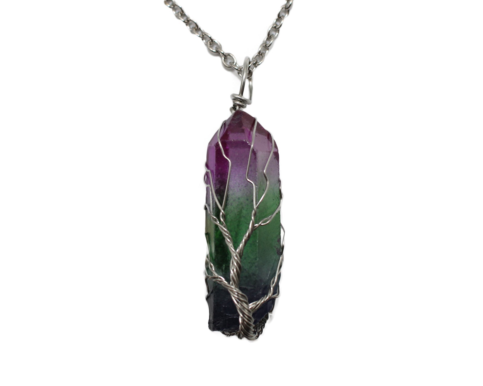 Hex Rainbow Crystal Tree Of Life Pendant with Silver Chain Primal Chakra