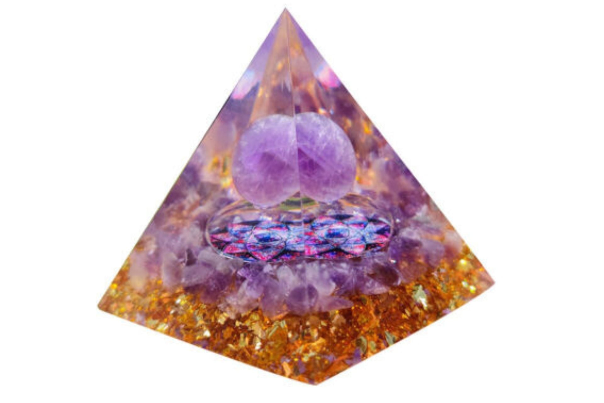 Pure Amethyst Sphere Orgone Reiki Energy Charged Pyramid With Lotus Flower Primal Chakra