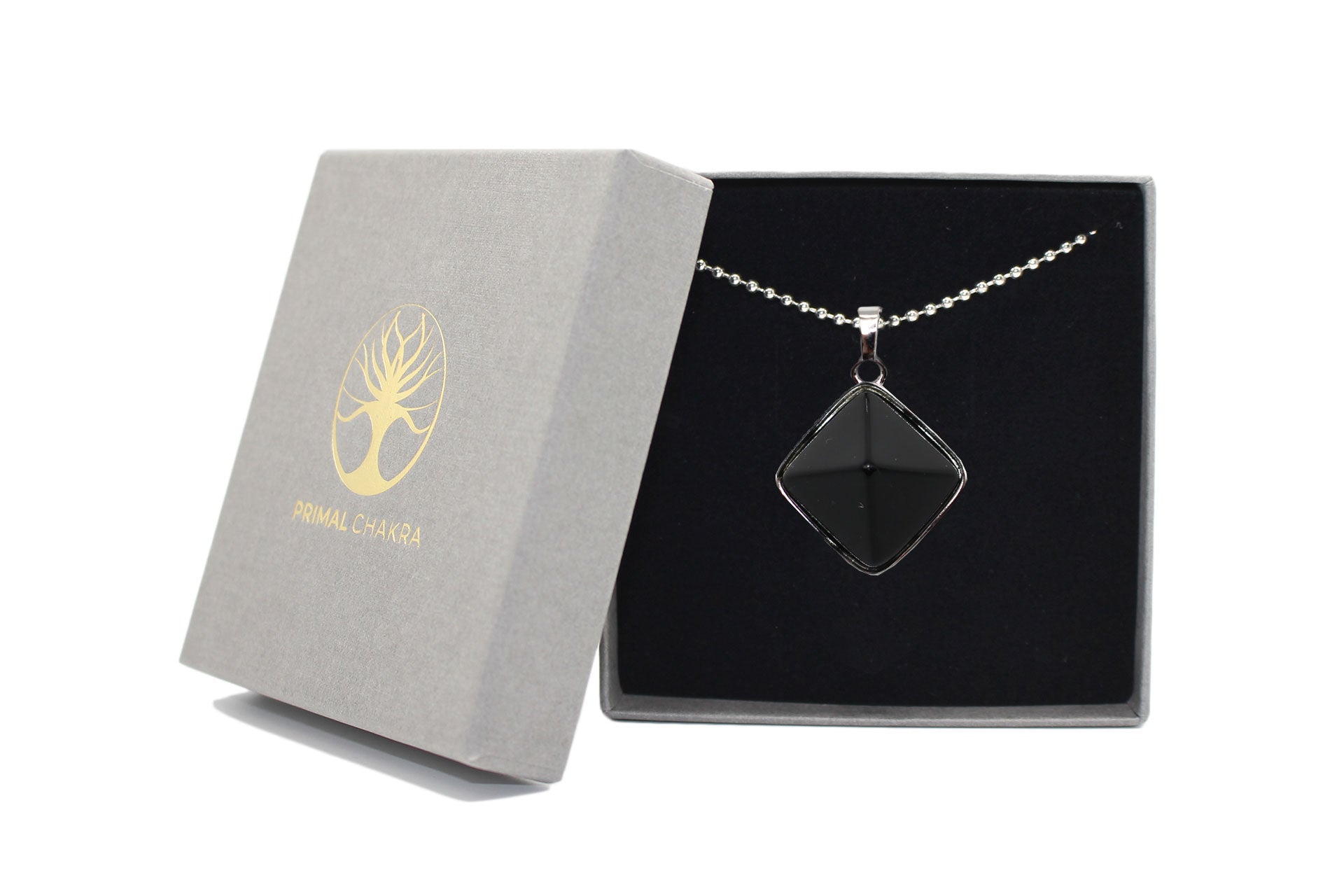 Black Agate Prism Pendant with a Silver Chain Primal Chakra
