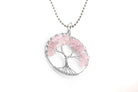 Round Tree Of Life Rose Quartz Crystal Pendant with Silver Chain Primal Chakra