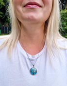 Blue Turquoise Round Tree Of Life Pendant with Silver Chain Primal Chakra