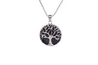 Black Agate Round Tree Of Life Pendant with Silver Chain Primal Chakra
