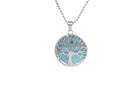 Blue Turquoise Round Tree Of Life Pendant with Silver Chain Primal Chakra