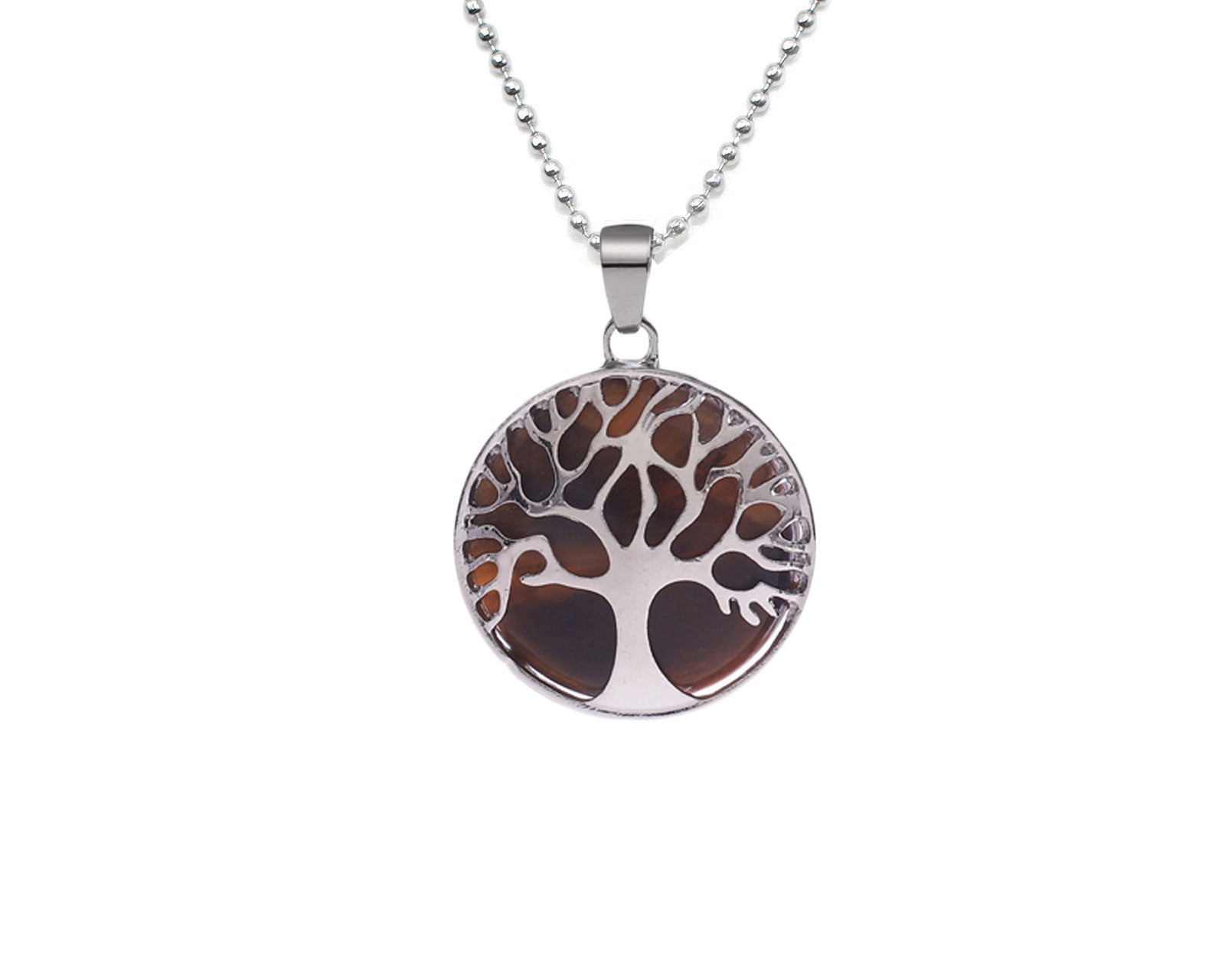 Tiger Eye Round Tree Of Life Pendant with Silver Chain Primal Chakra