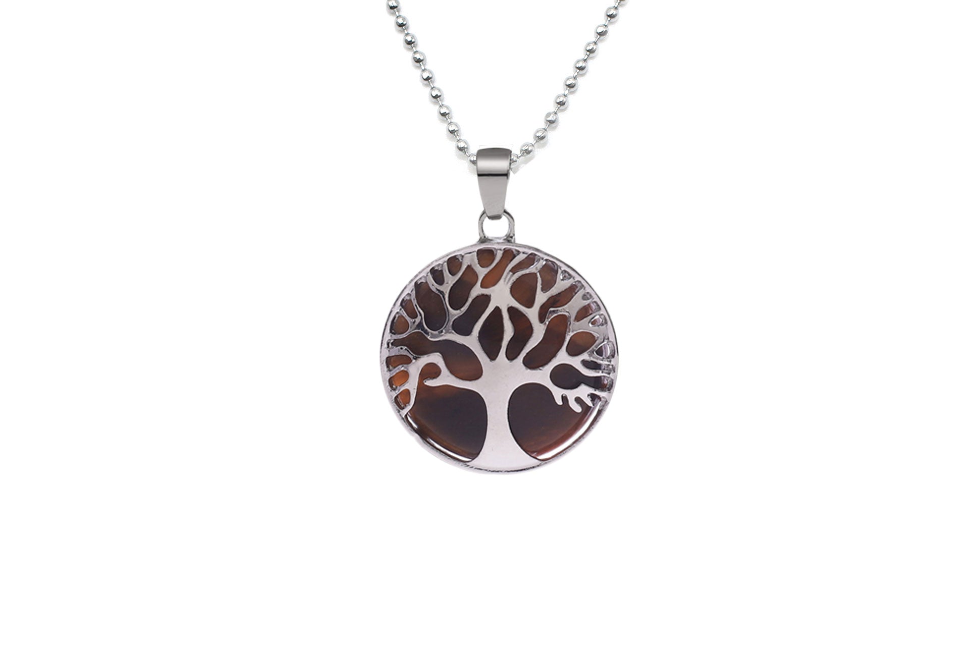Tiger Eye Round Tree Of Life Pendant with Silver Chain Primal Chakra