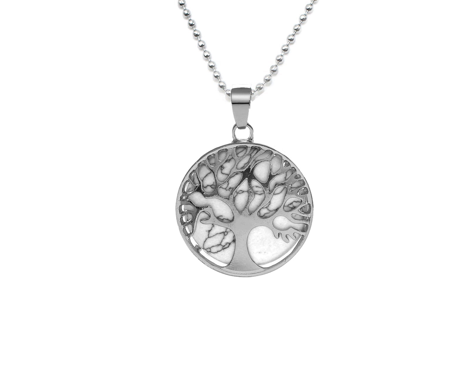 White Turquoise Round Tree Of Life Pendant with Silver Chain Primal Chakra