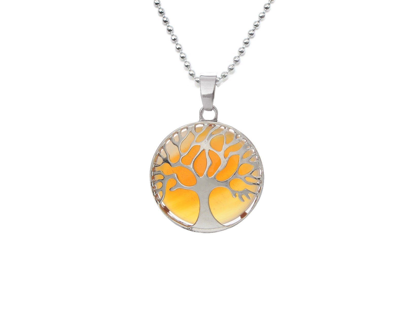 Yellow Agate Round Tree Of Life Pendant with Silver Chain Primal Chakra