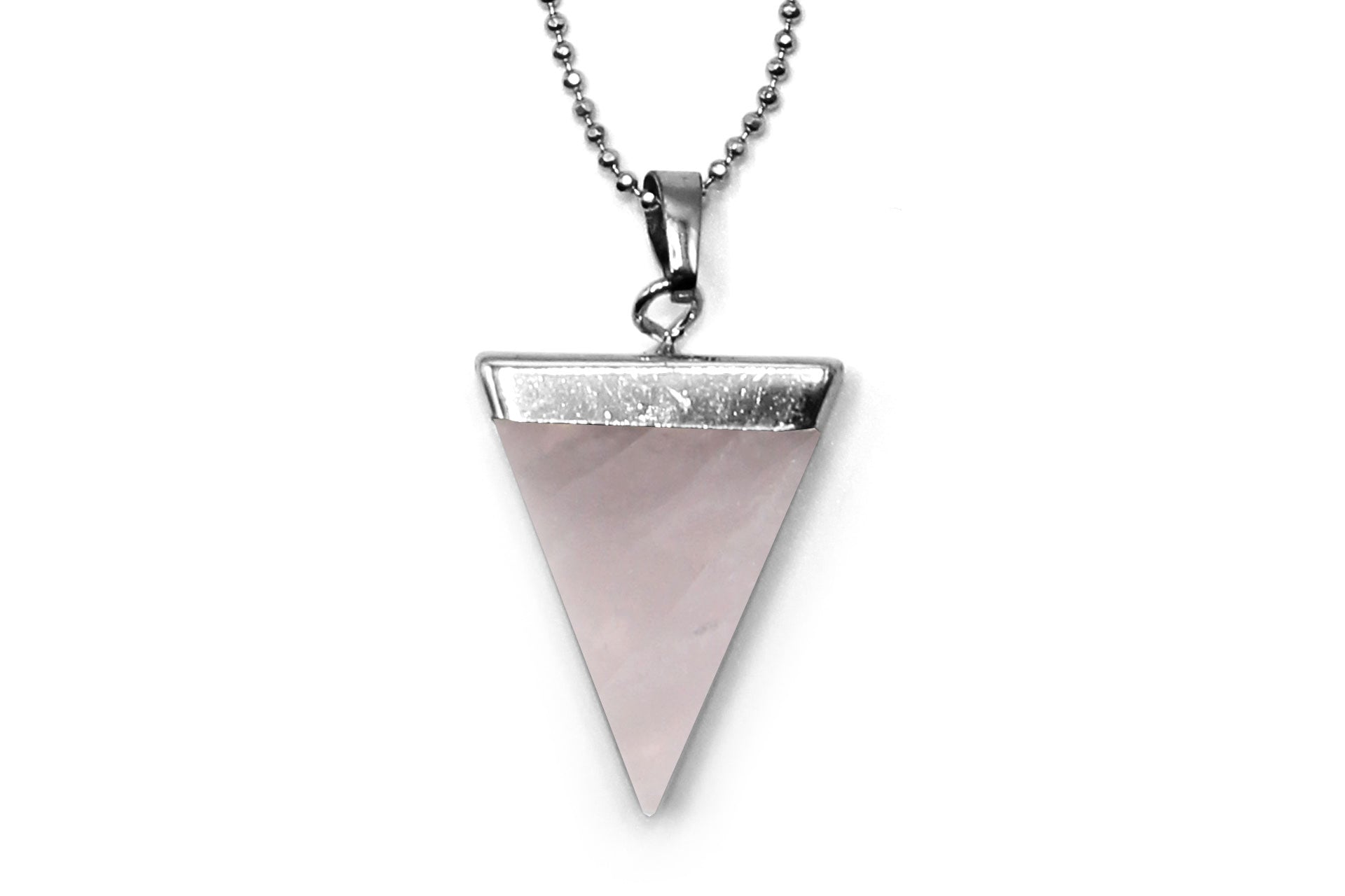 Rose Quartz Triangle Pendant with Silver Chain Primal Chakra