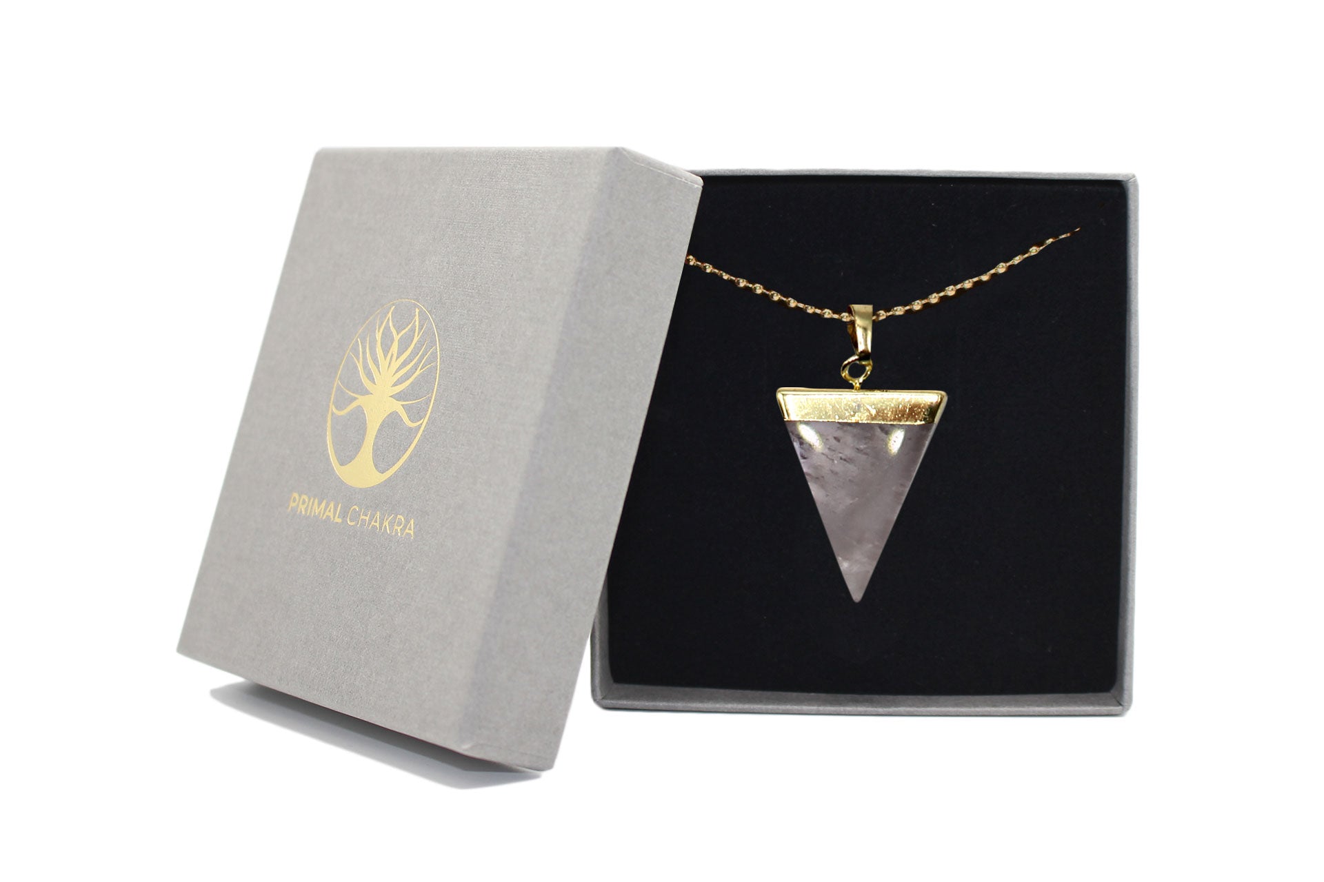 Amethyst Triangle Pendant with Gold Chain Primal Chakra