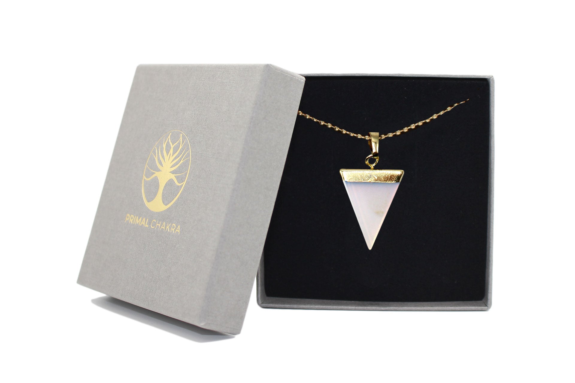 Opal Triangle Pendant with Gold Chain Primal Chakra