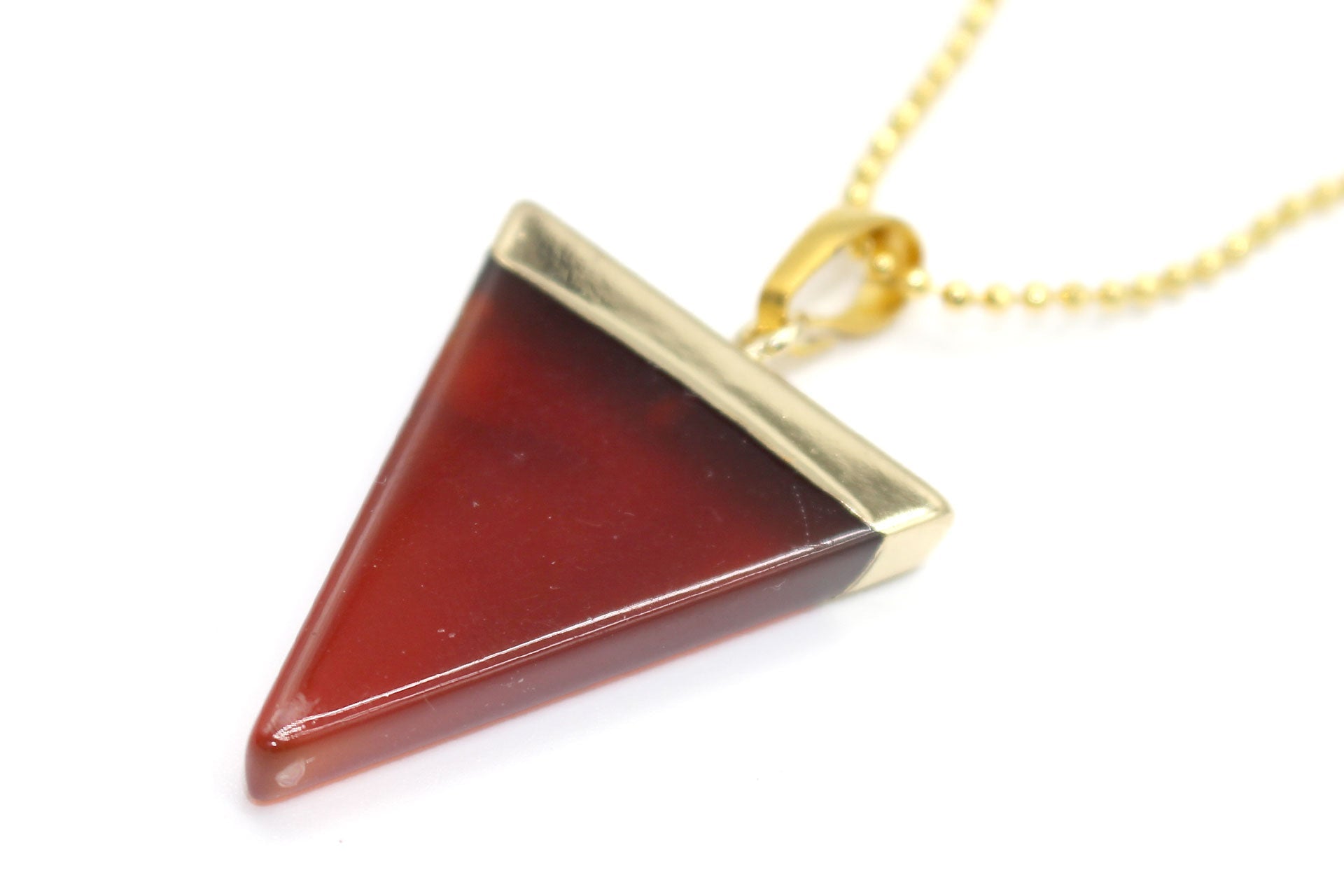 Red Agate Triangle Pendant with Gold Chain Primal Chakra