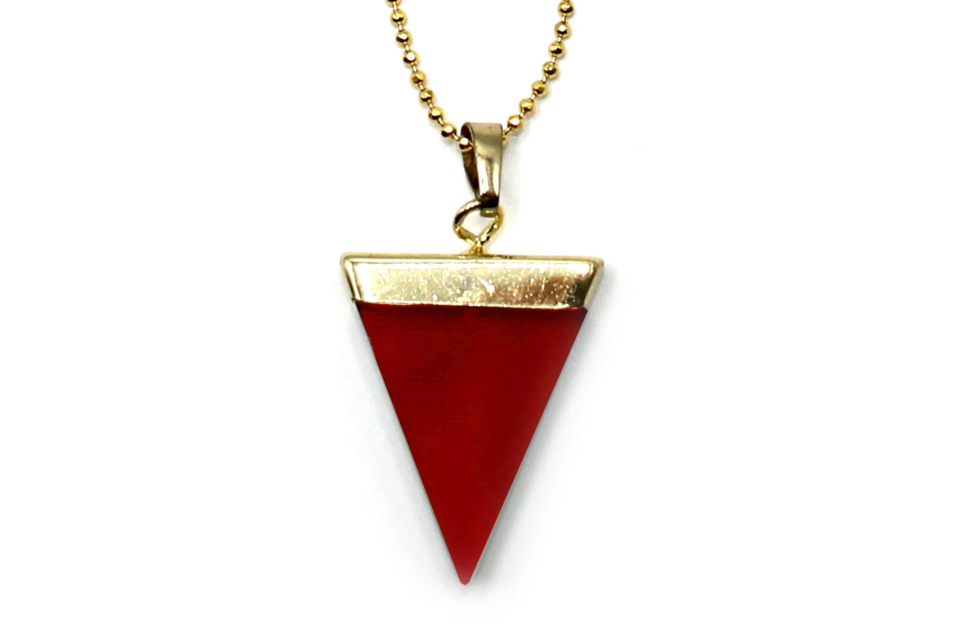 Red Agate Triangle Pendant with Gold Chain Primal Chakra