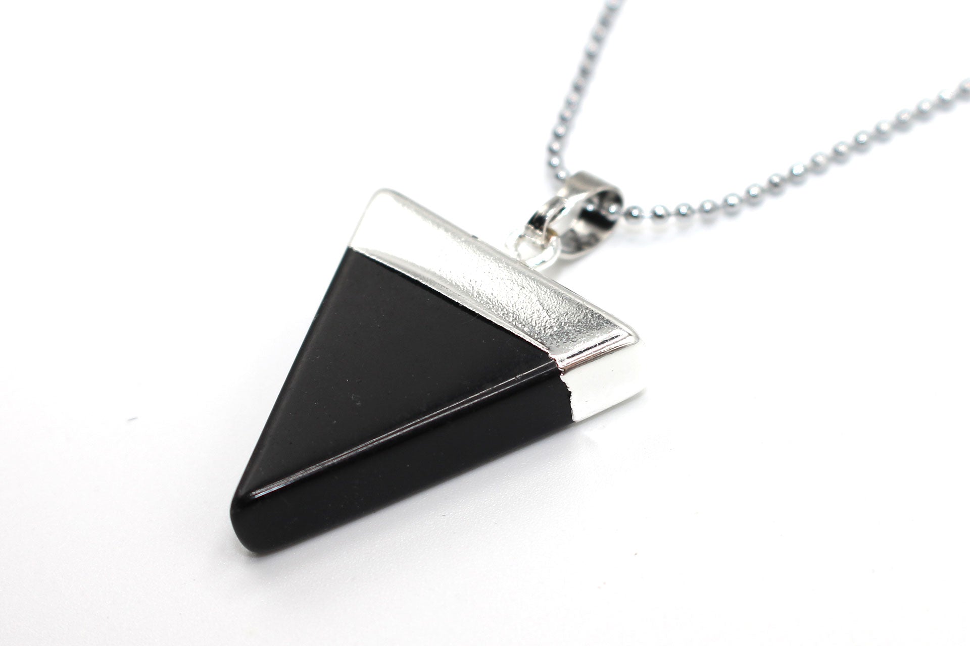 Obsidian Triangle Pendant with Silver Chain Primal Chakra