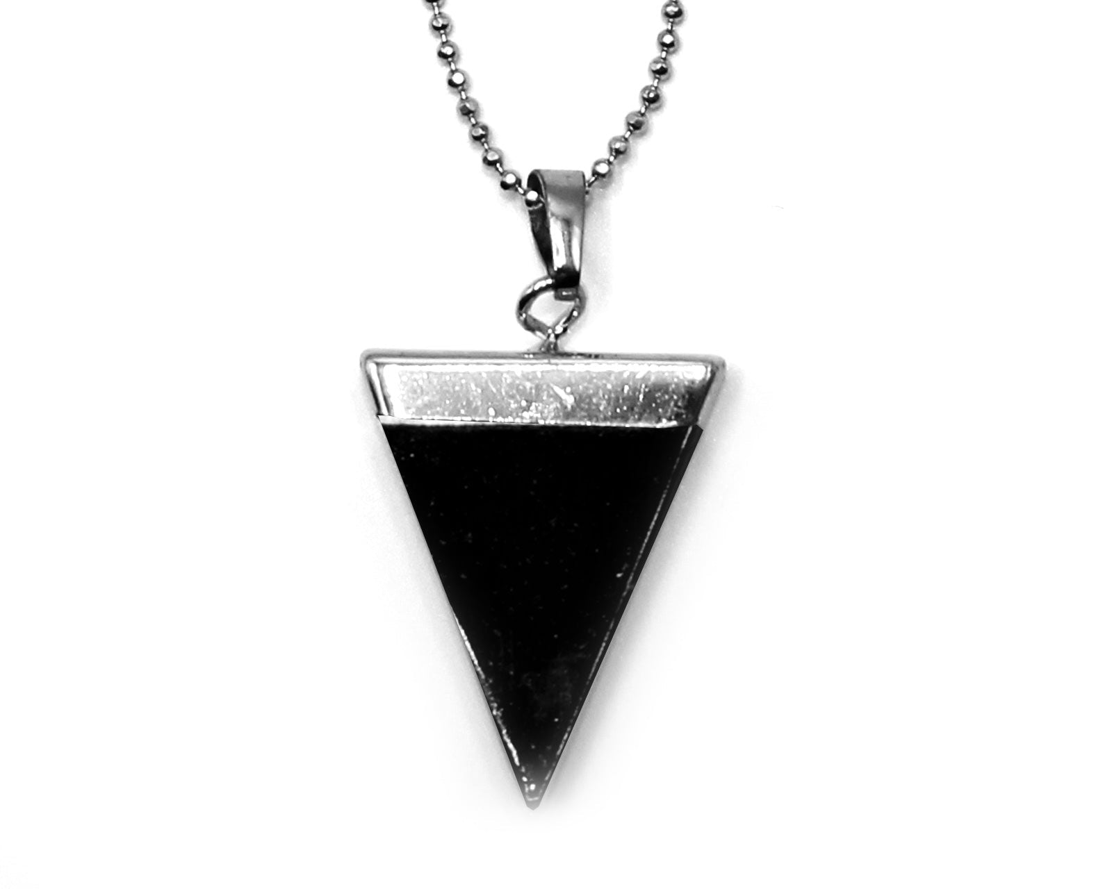 Obsidian Triangle Pendant with Silver Chain Primal Chakra