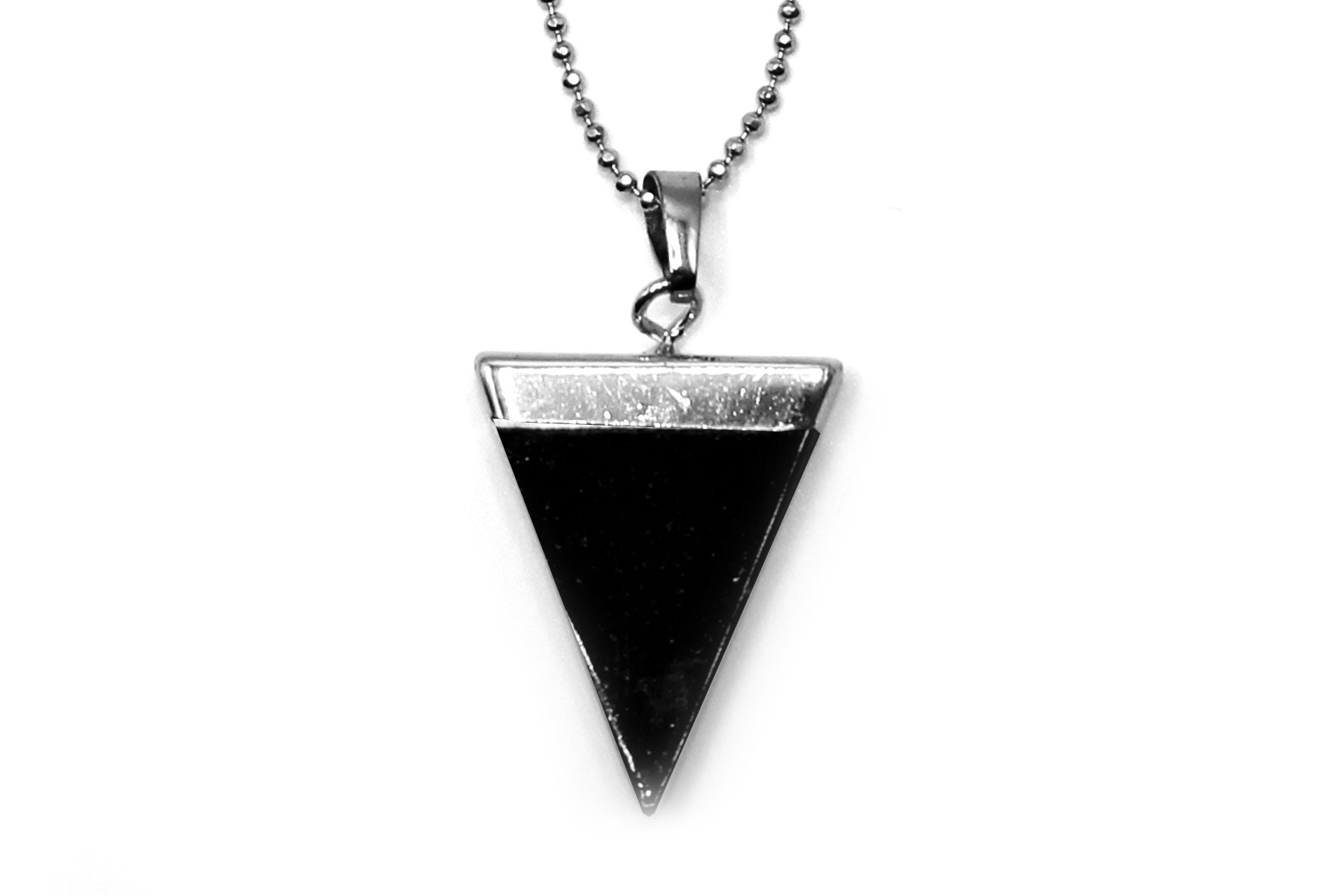 Obsidian Triangle Pendant with Silver Chain Primal Chakra